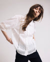 Woman wearing Dora Cotton Poplin Blouse - White from Universal Standard