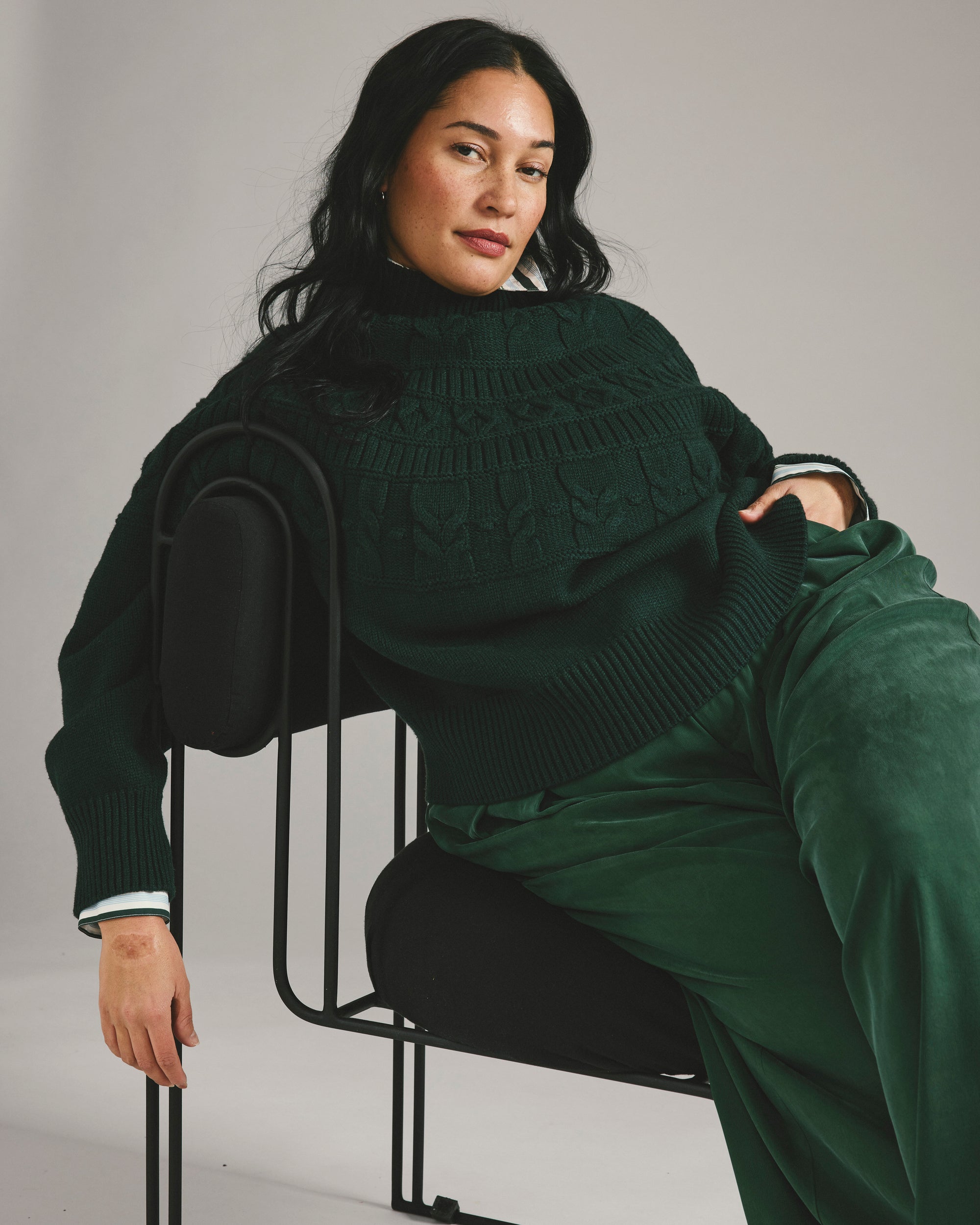 Safiya Cable Knit Sweater - Forest Green
