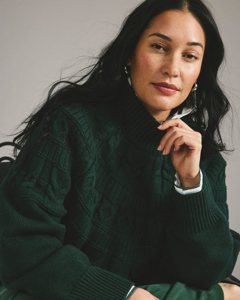 Safiya Cable Knit Sweater - Forest Green