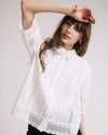 Woman wearing Dora Cotton Poplin Blouse - White from Universal Standard