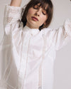Woman wearing Dora Cotton Poplin Blouse - White from Universal Standard