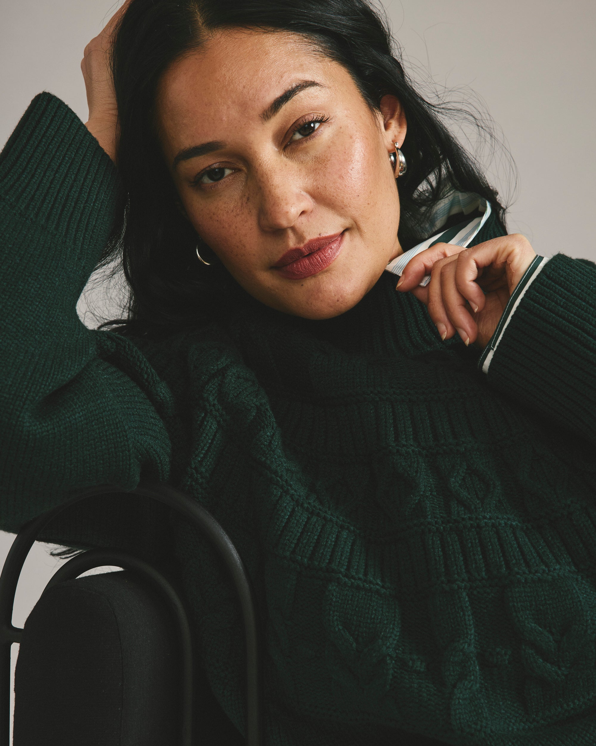 Safiya Cable Knit Sweater - Forest Green