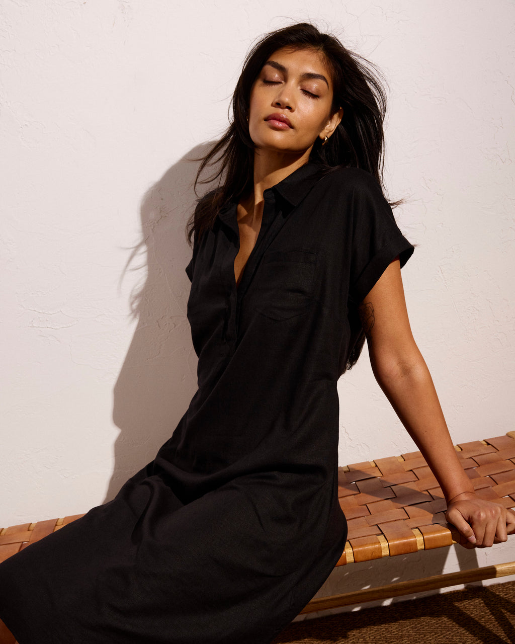 Sunshine Linen Blend Polo Dress - / Black- Size3XL
