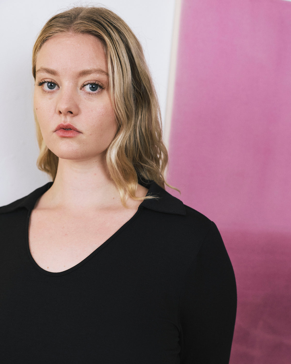 Katia Liquid Jersey Collared Top - Black | Plus Size & Straight Size Women's Fashion | Universal Standard