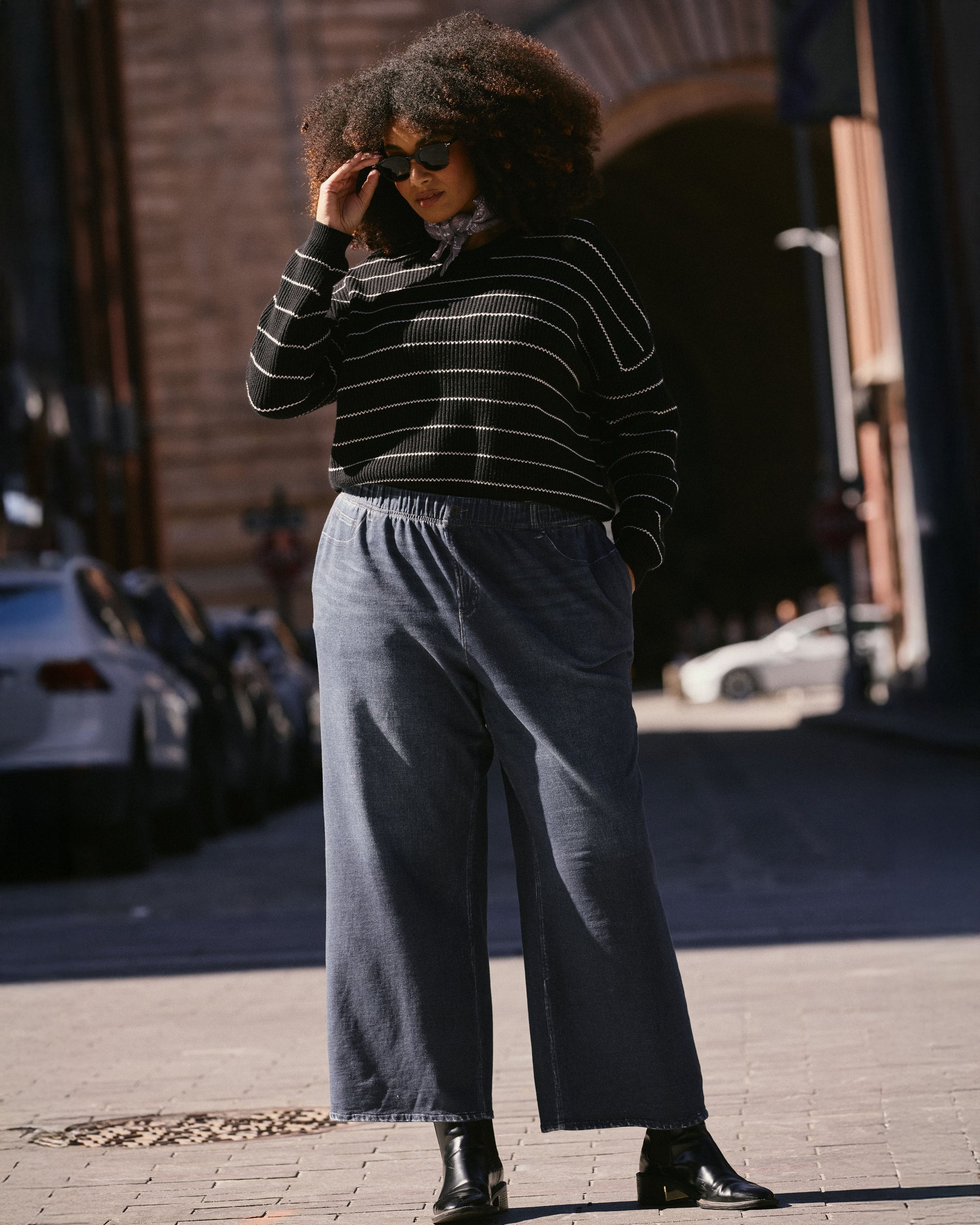 Wide Leg Sweatpant Jeans - Blue Mirage