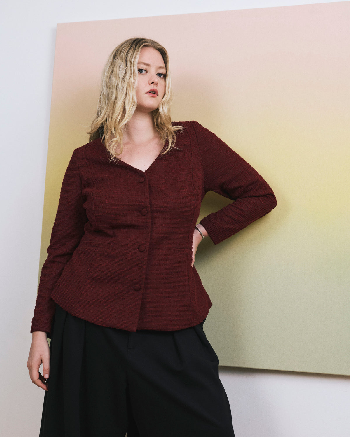 Statement Tailored Ponte Top - Deep Red Tweed | Plus Size & Straight Size Women's Fashion | Universal Standard