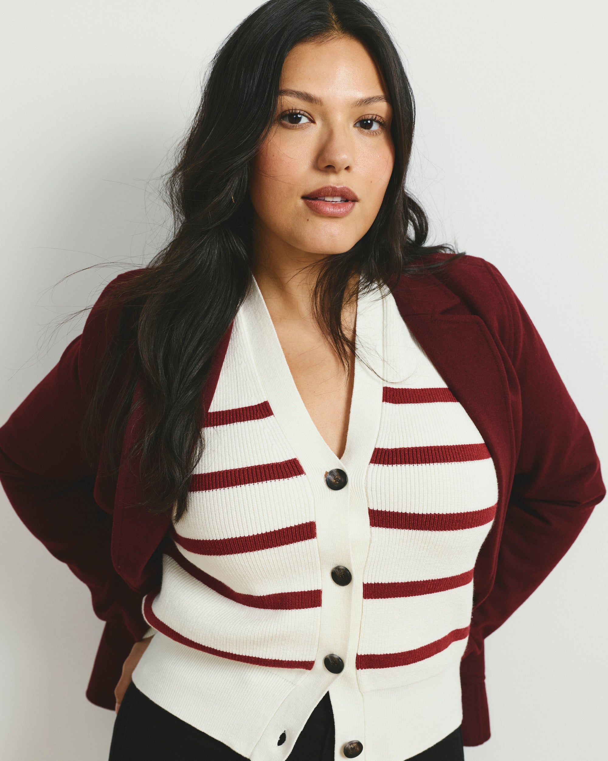 Better-Than-Wool Cardigan - Cream/Red Stripe