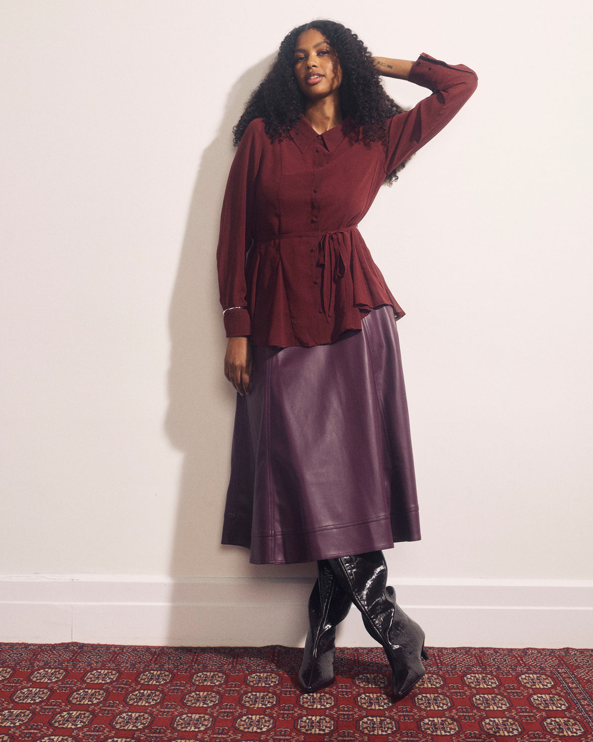 Hermione Flowy Hem Chiffon Blouse - Deep Red