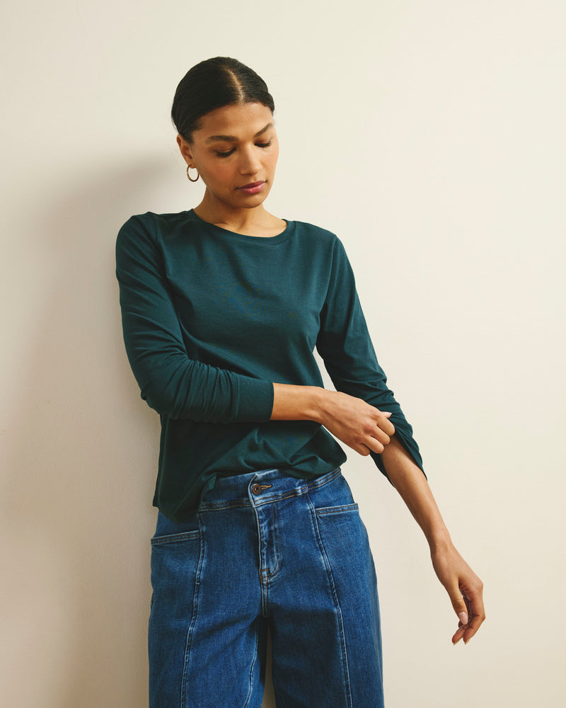 Woman wearing Long Sleeve Tee Rex - Deep Sea from Universal Standard