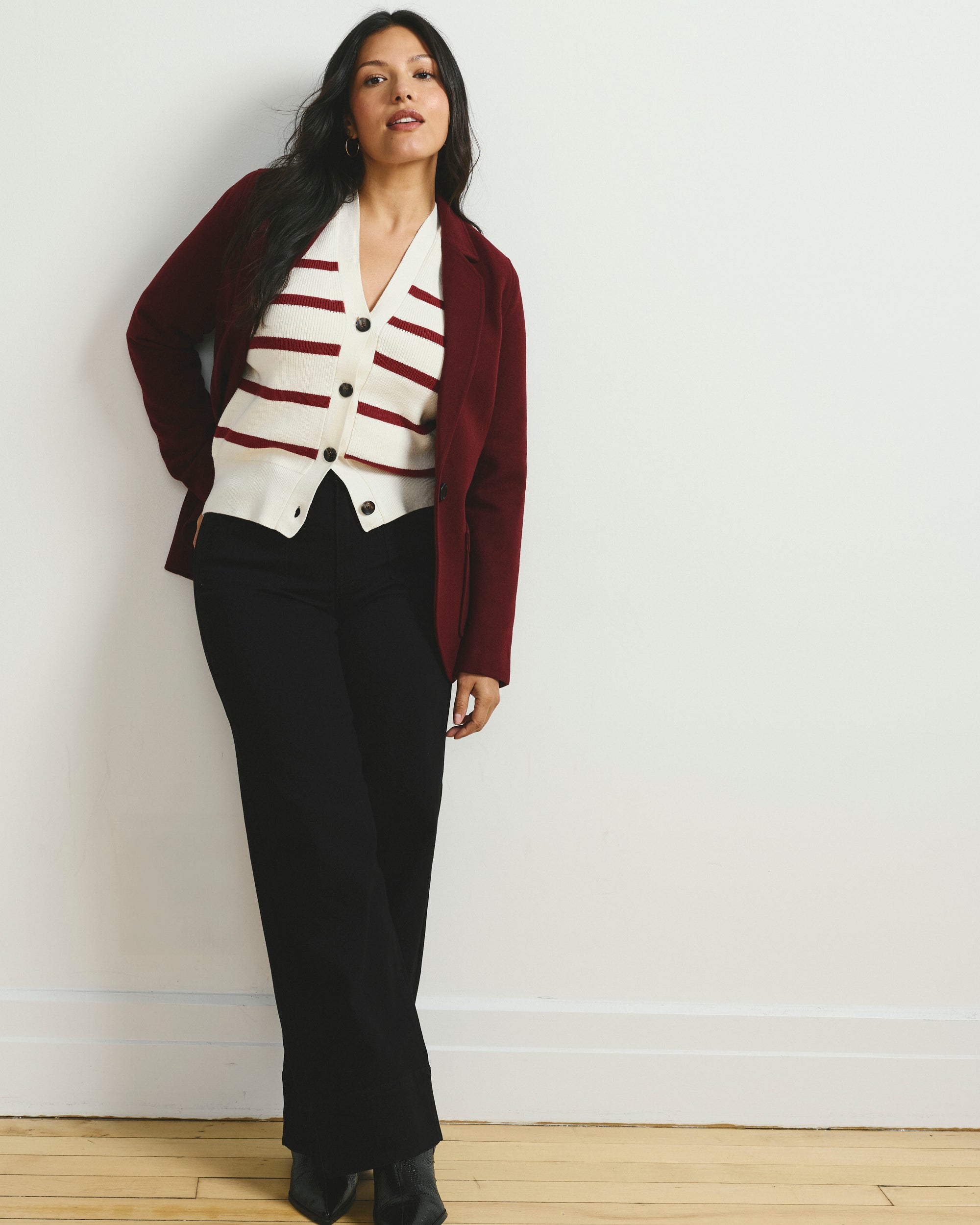 Better-Than-Wool Cardigan - Cream/Red Stripe