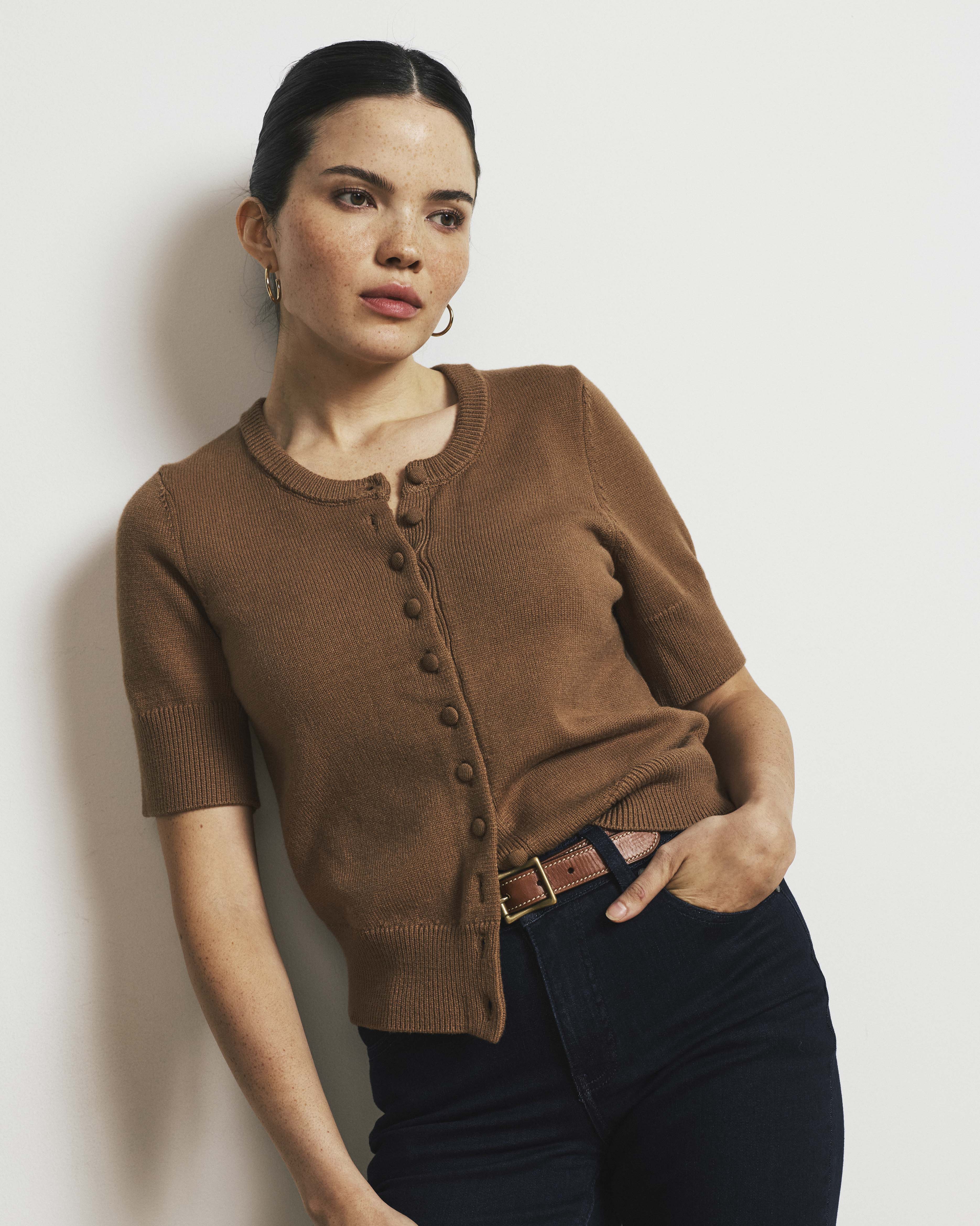Soft Spun Short Sleeve Cardigan - Classic Camel | Plus Size & Straight Size Women's Fashion | Universal Standard