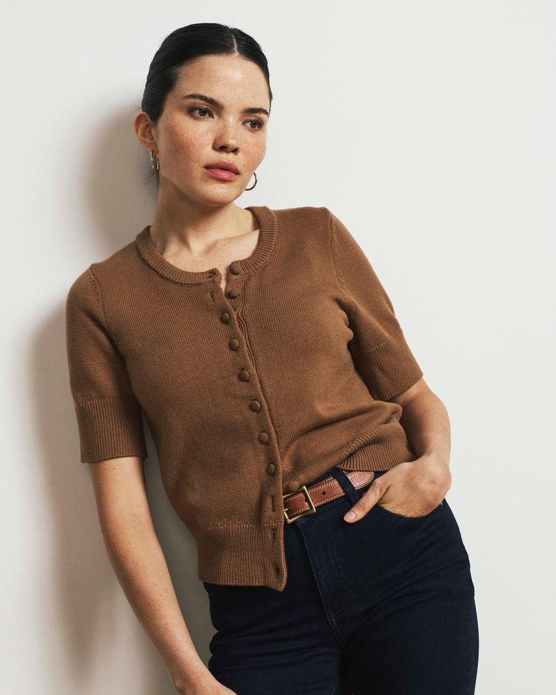 Soft Spun Short Sleeve Cardigan - Classic Camel | Plus Size & Straight Size Women's Fashion | Universal Standard