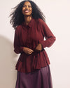 Hermione Flowy Hem Chiffon Blouse - Deep Red