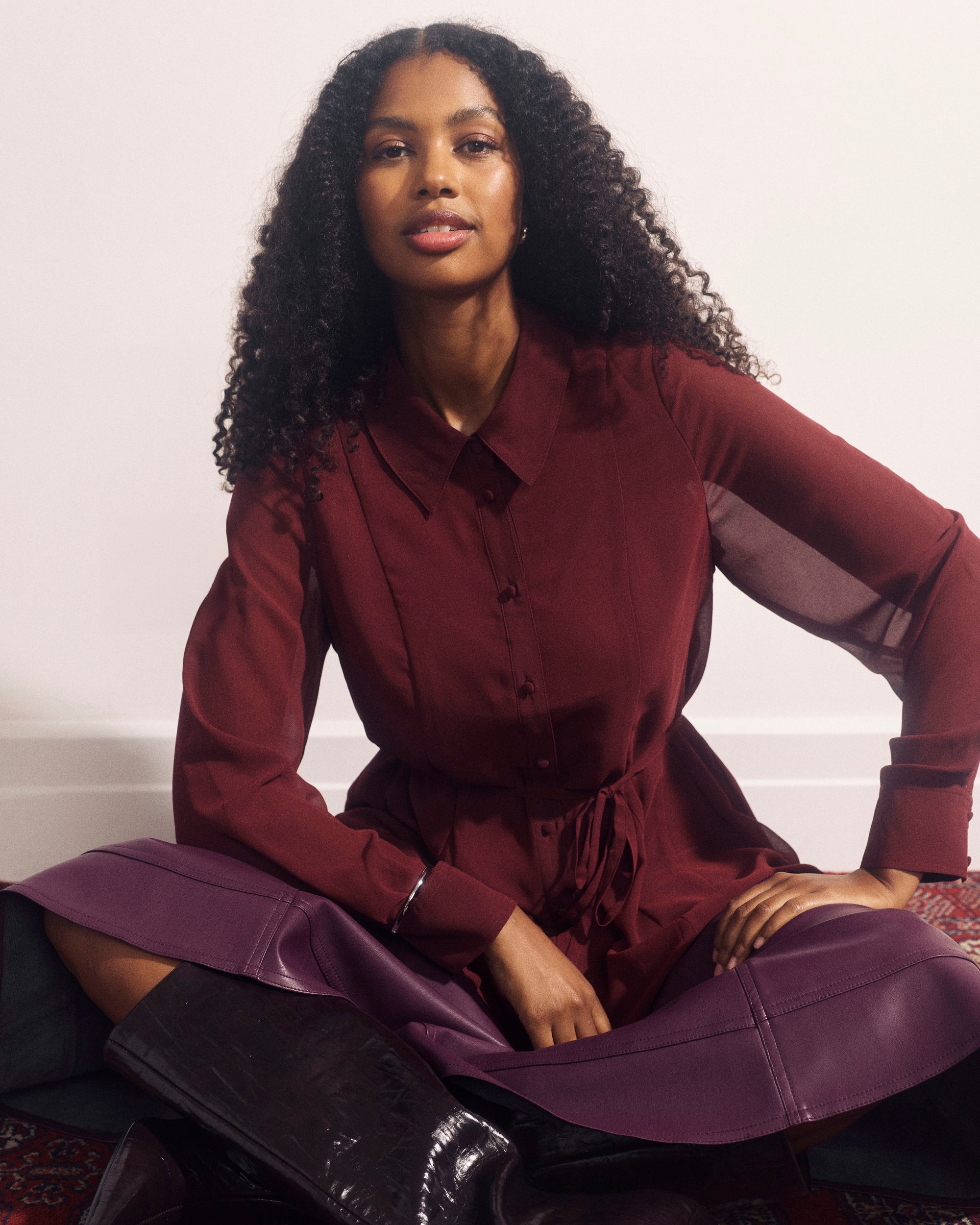 Hermione Flowy Hem Chiffon Blouse - Deep Red