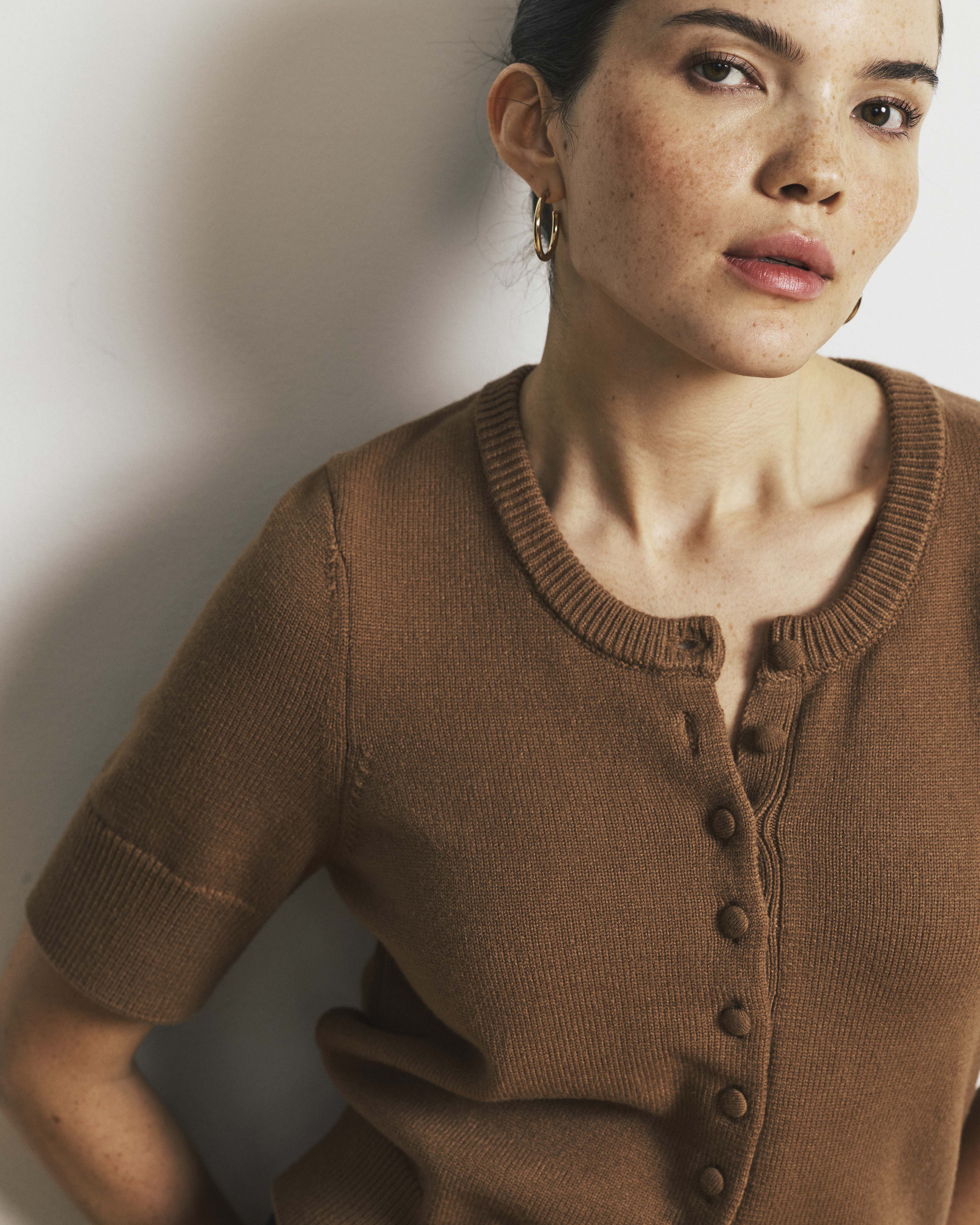 Soft Spun Short Sleeve Cardigan - Classic Camel – Universal Standard Soft Spun Short Sleeve Cardigan - Classic Camel – Universal Standard