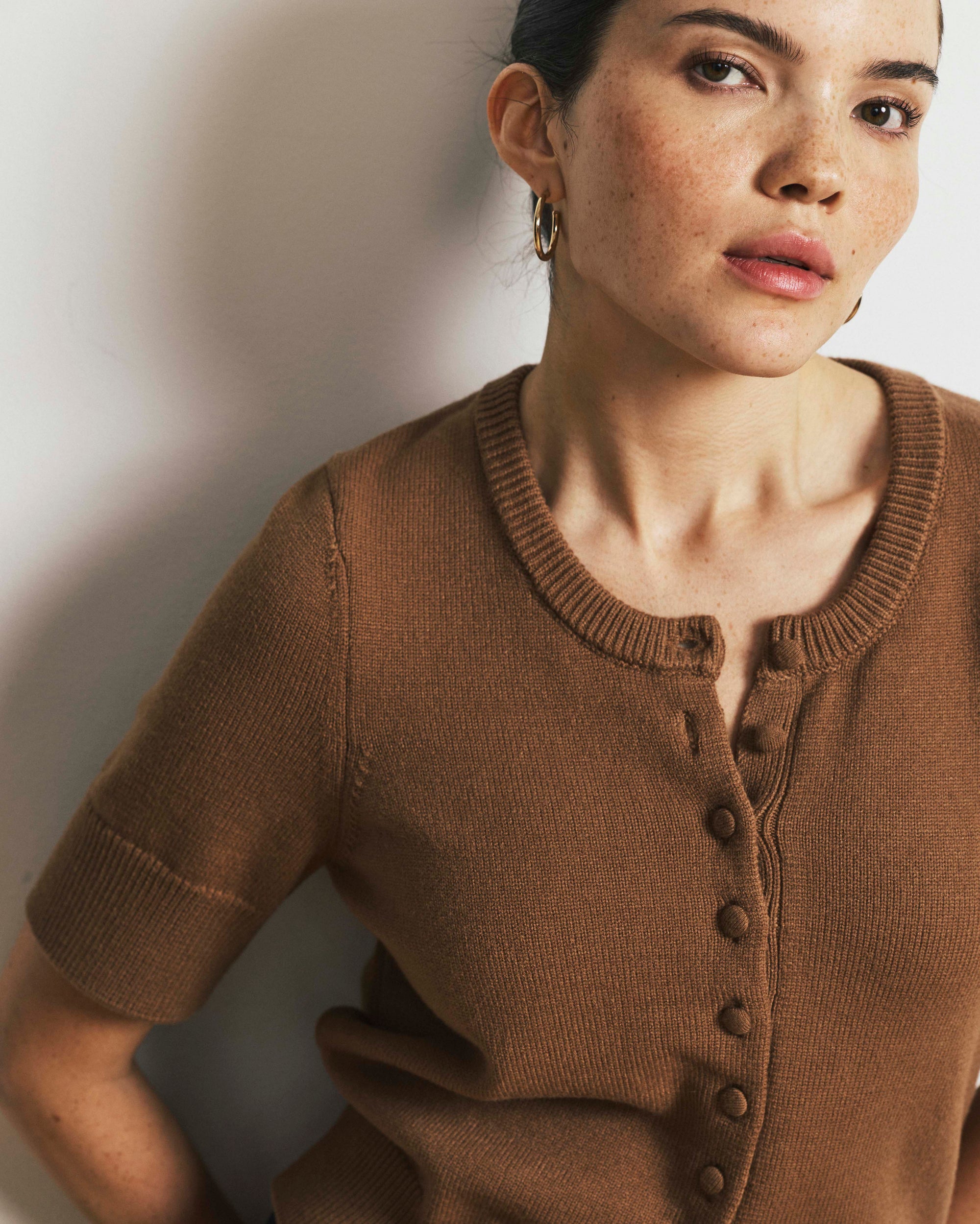 Soft Spun Short Sleeve Cardigan - Classic Camel | Plus Size & Straight Size Women's Fashion | Universal Standard