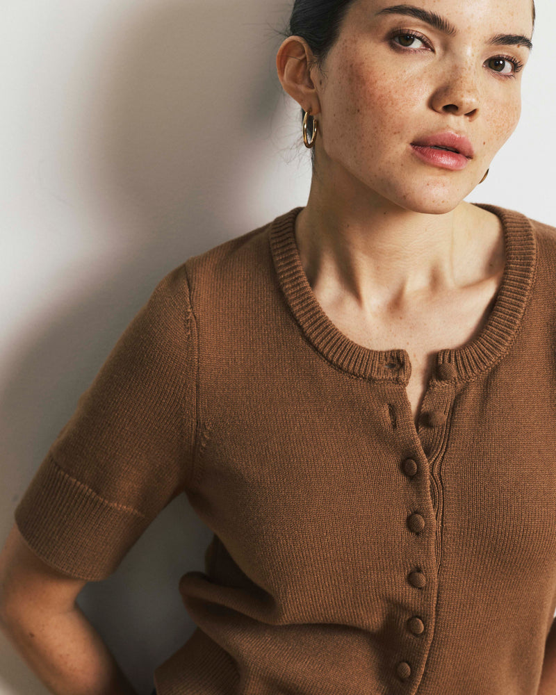 Soft Spun Short Sleeve Cardigan - Classic Camel | Plus Size & Straight Size Women's Fashion | Universal Standard