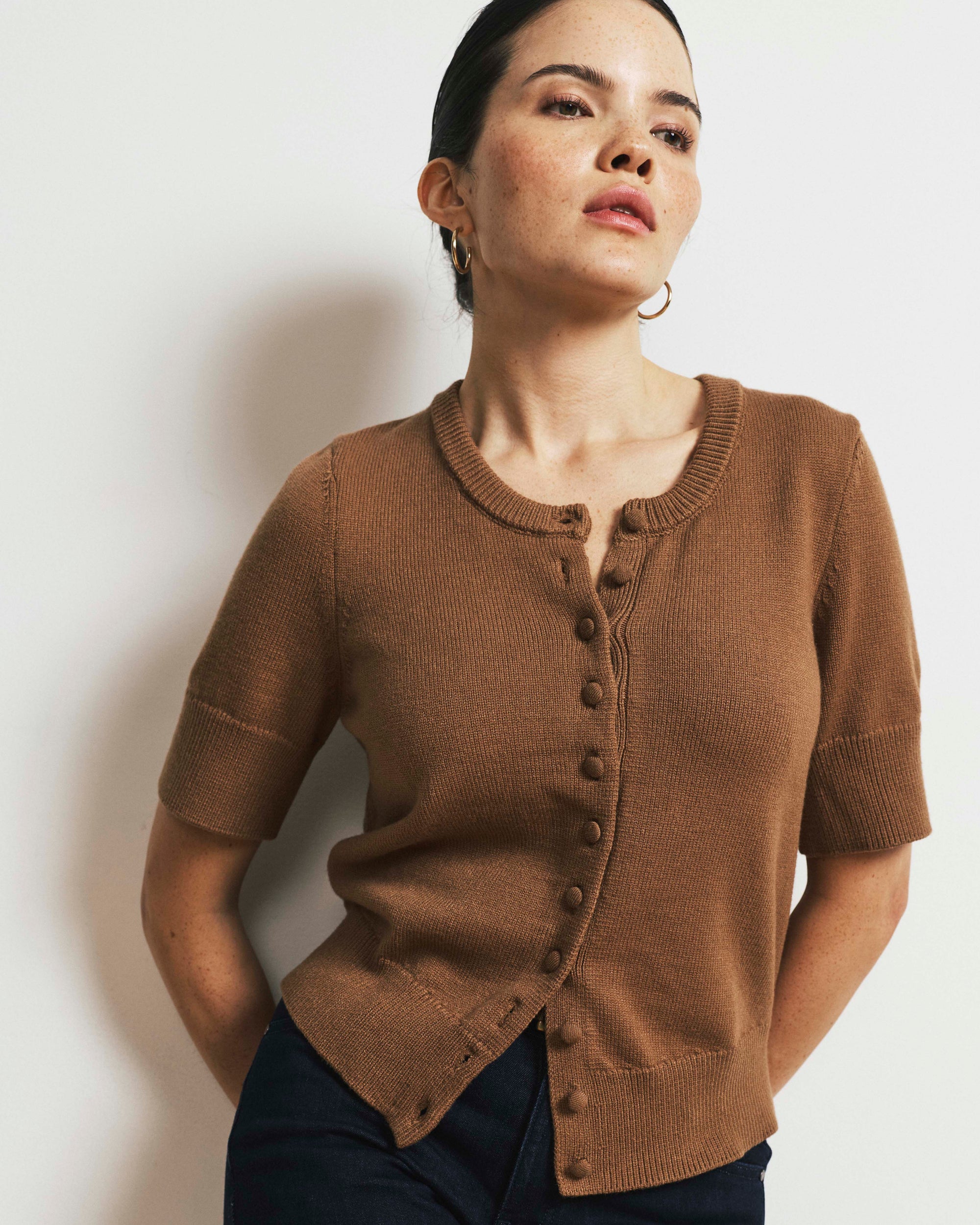 Soft Spun Short Sleeve Cardigan - Classic Camel | Plus Size & Straight Size Women's Fashion | Universal Standard