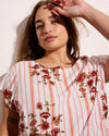 Sunset Linen Flounce Dress - Wild Flower Bouquet Print on Stripes | Plus Size & Straight Size Women's Fashion | Universal Standard