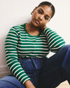 Henley Long Sleeve Ribbed Tee - Aventurine/Ecru Stripe