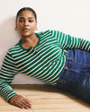 Henley Long Sleeve Ribbed Tee - Aventurine/Ecru Stripe