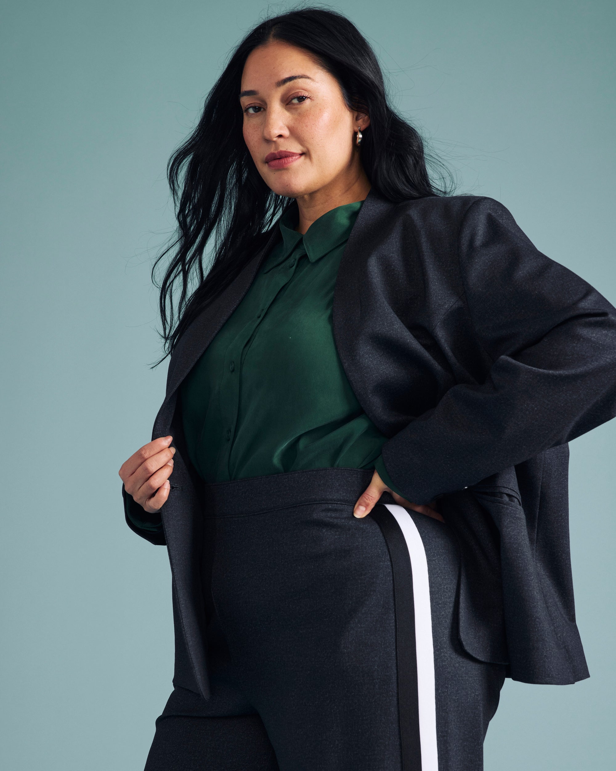 Lennox Collarless Ponte Blazer - Charcoal Denim