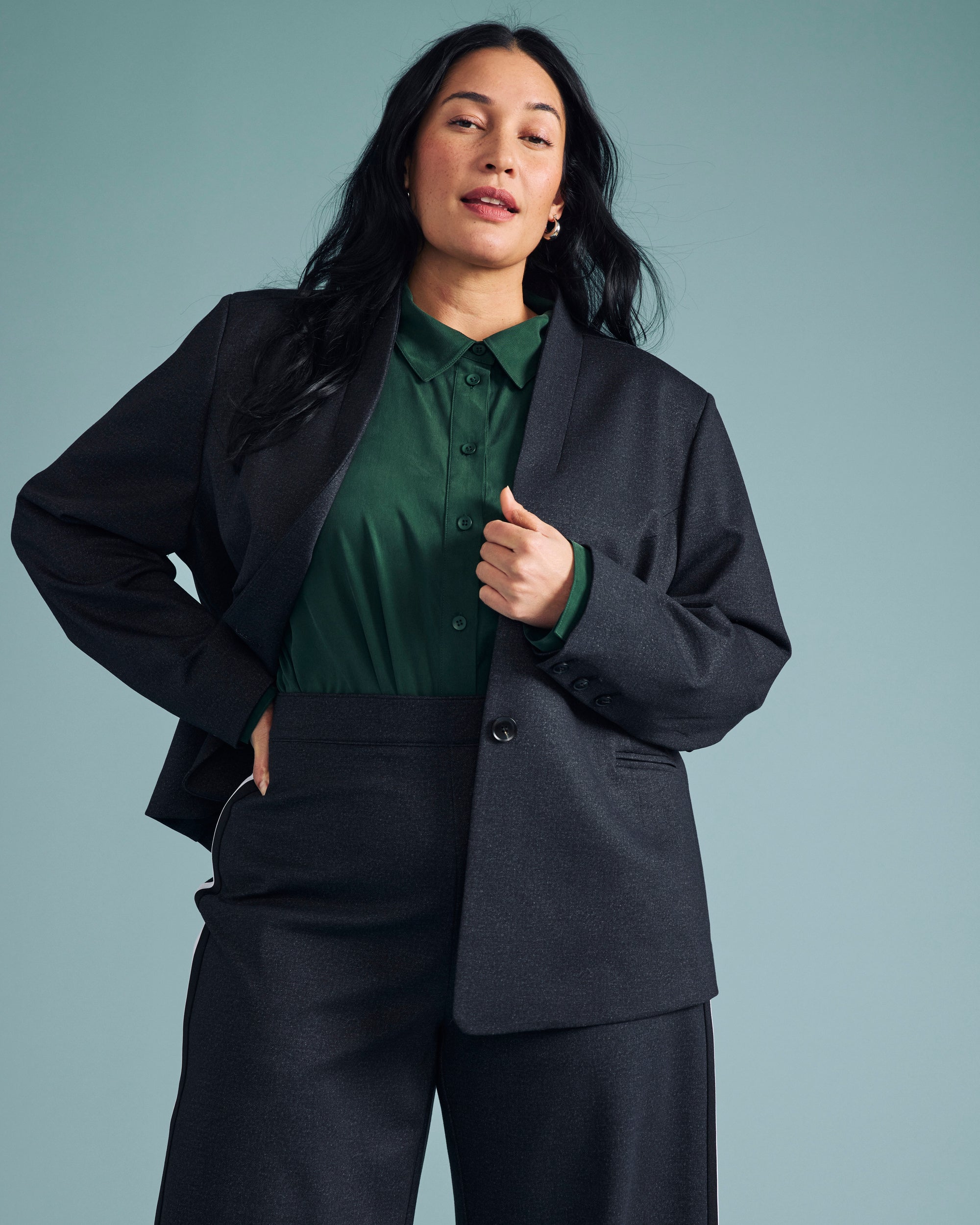 Lennox Collarless Ponte Blazer - Charcoal Denim