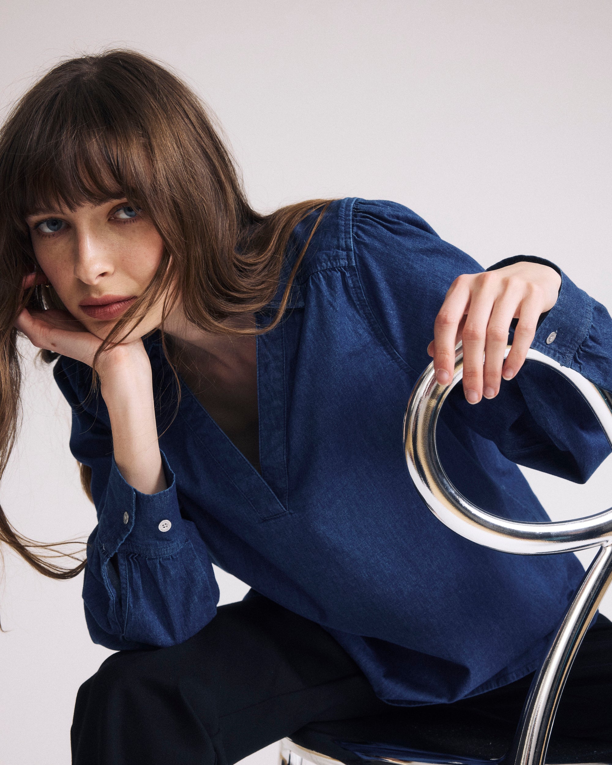 Maisie Cotton Chambray Blouse - Vintage Indigo | Plus Size & Straight Size Women's Fashion | Universal Standard