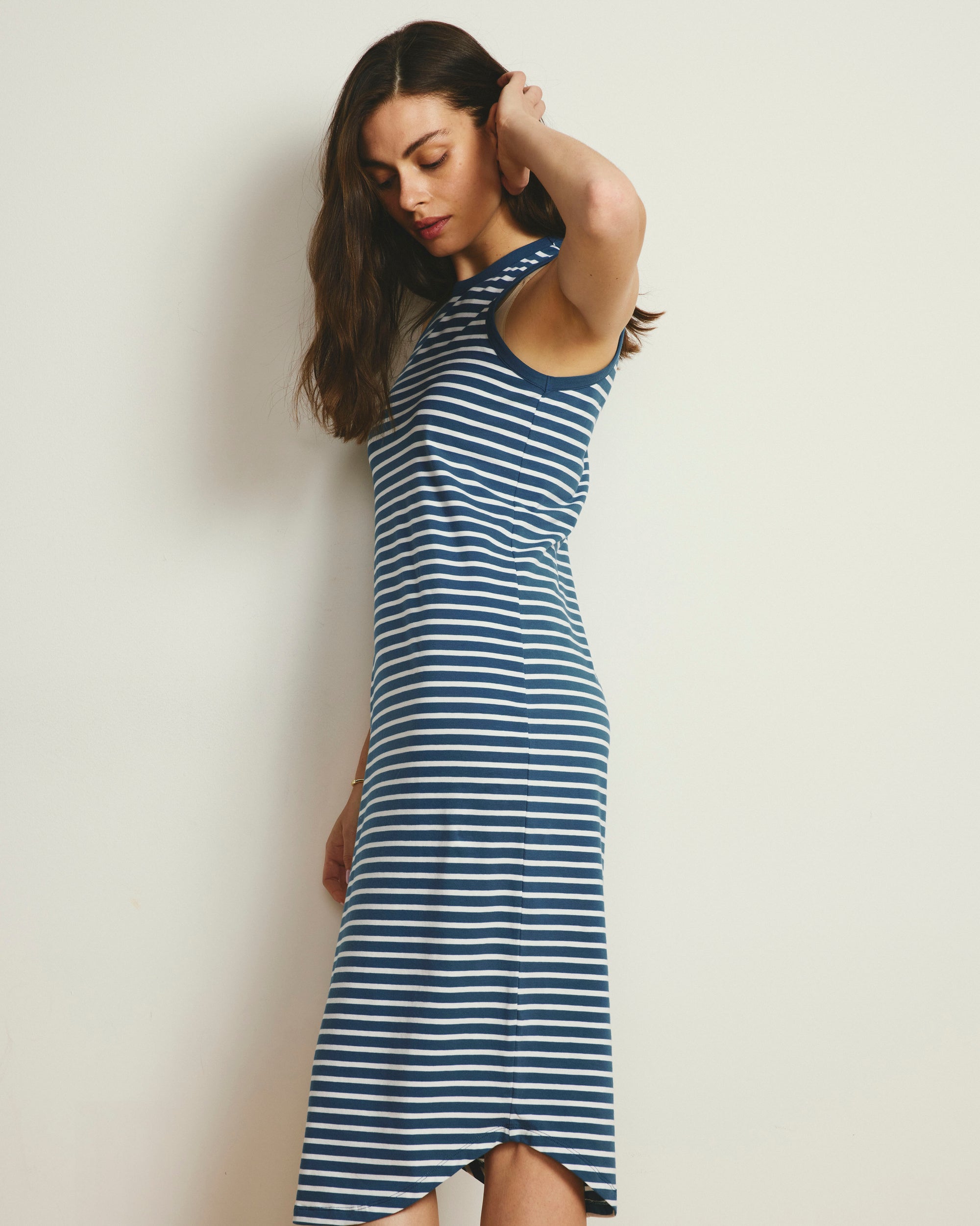 Cai High Neck Tank Dress - Ink Blue/White Stripe | Plus Size & Straight Size Women's Fashion | Universal Standard