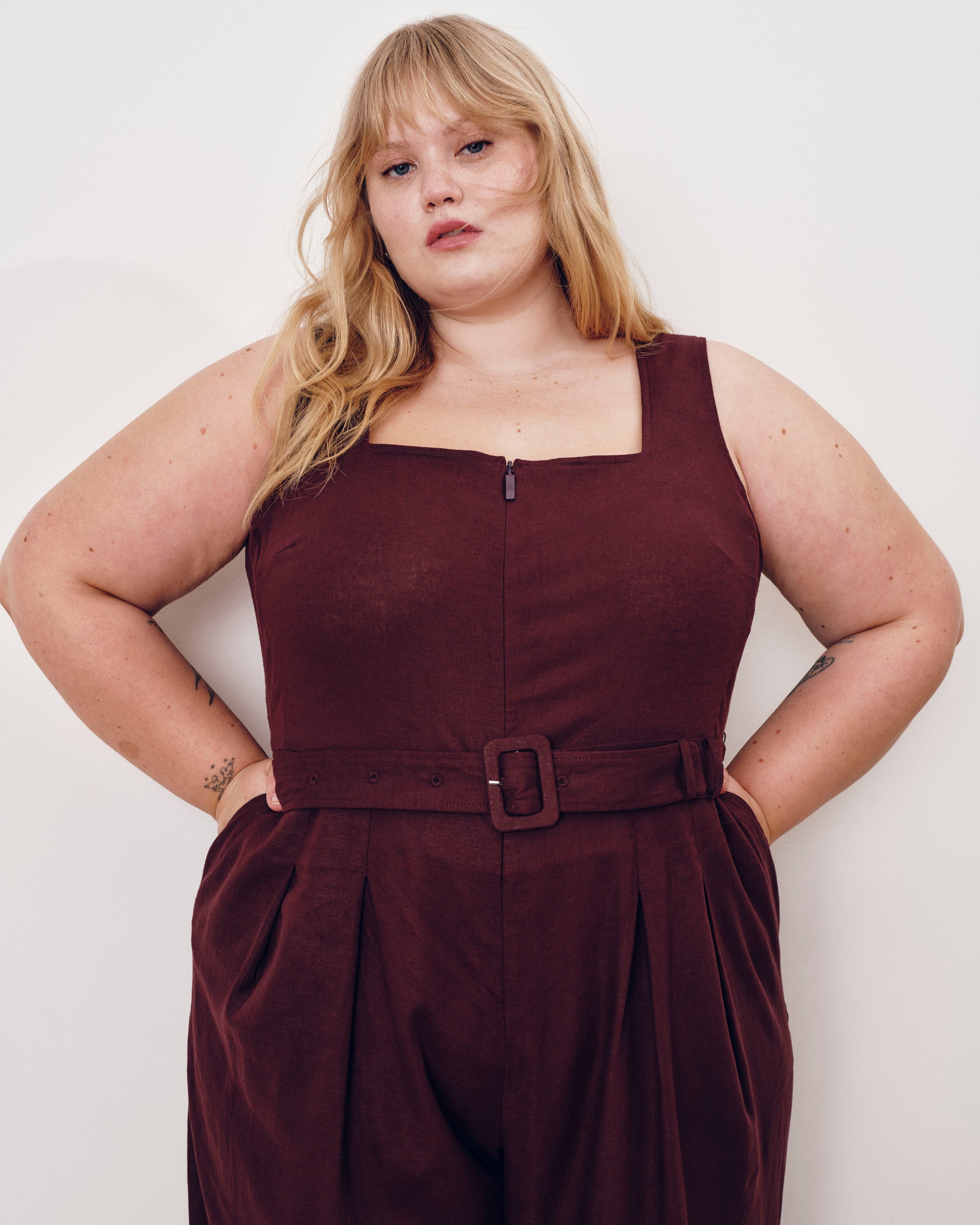 Rania Belted Linen Blend Jumpsuit - Brulee | Plus Size & Straight Size Women's Fashion | Universal Standard