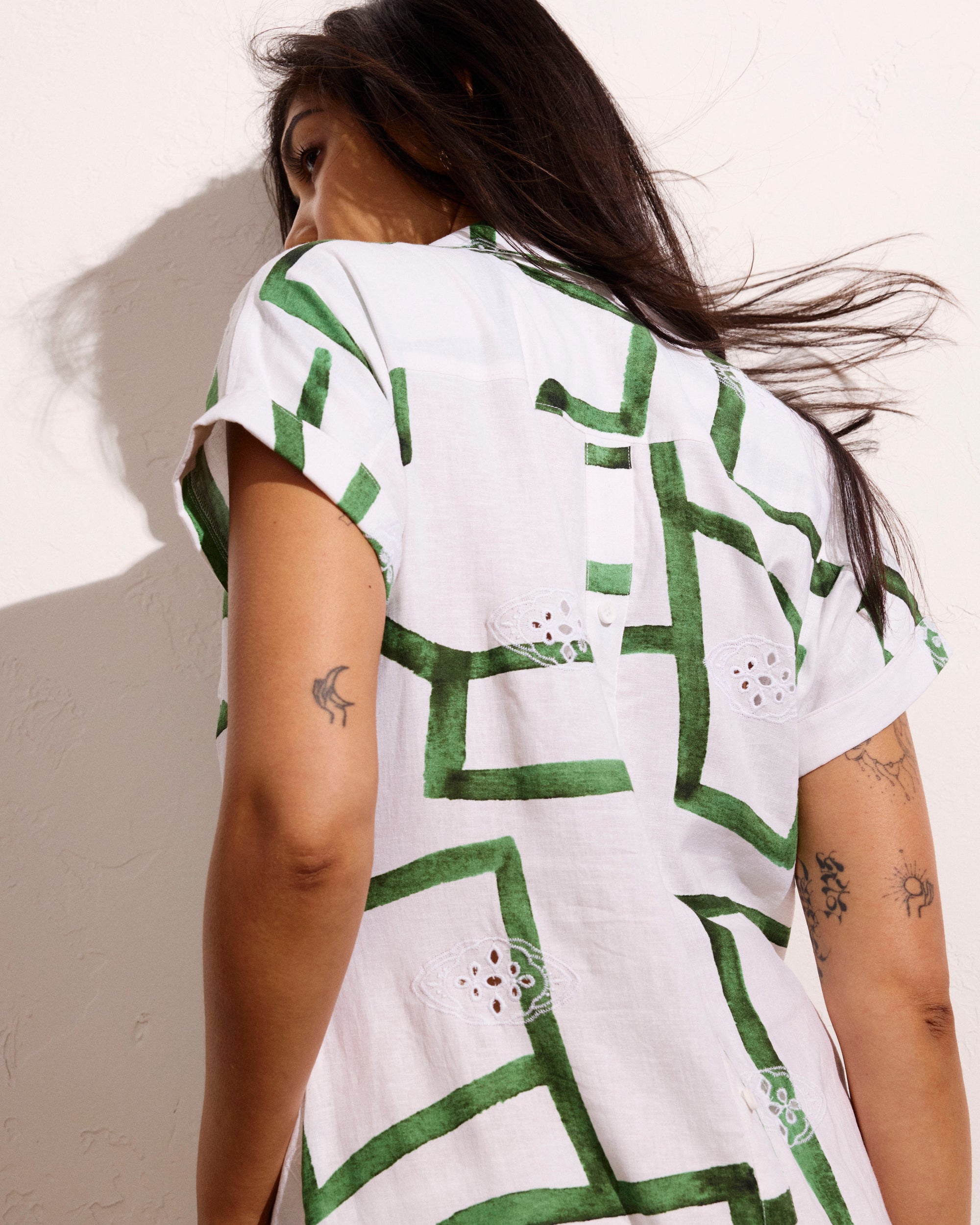 Sunshine Linen Polo Dress - Green Paint Print Universal Standard Sunshine Linen Polo Dress - Green Paint Print Universal Standard