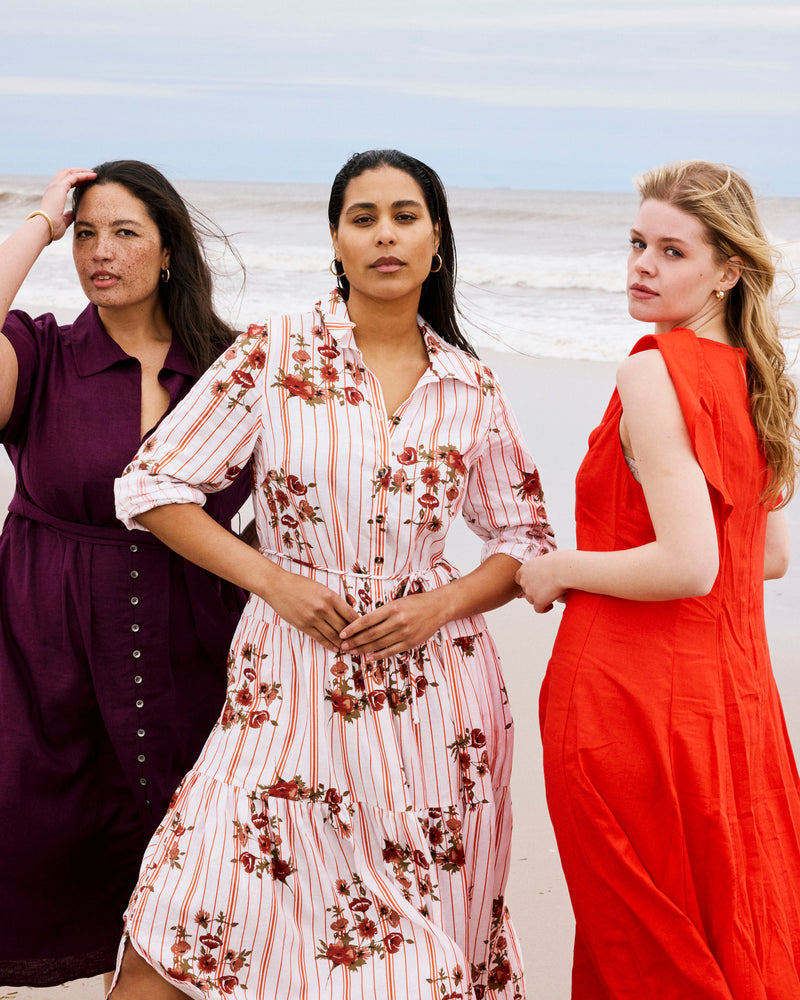 Alix Linen Shirtdress - Wild Flower Bouquet Print on Stripes | Plus Size & Straight Size Women's Fashion | Universal Standard