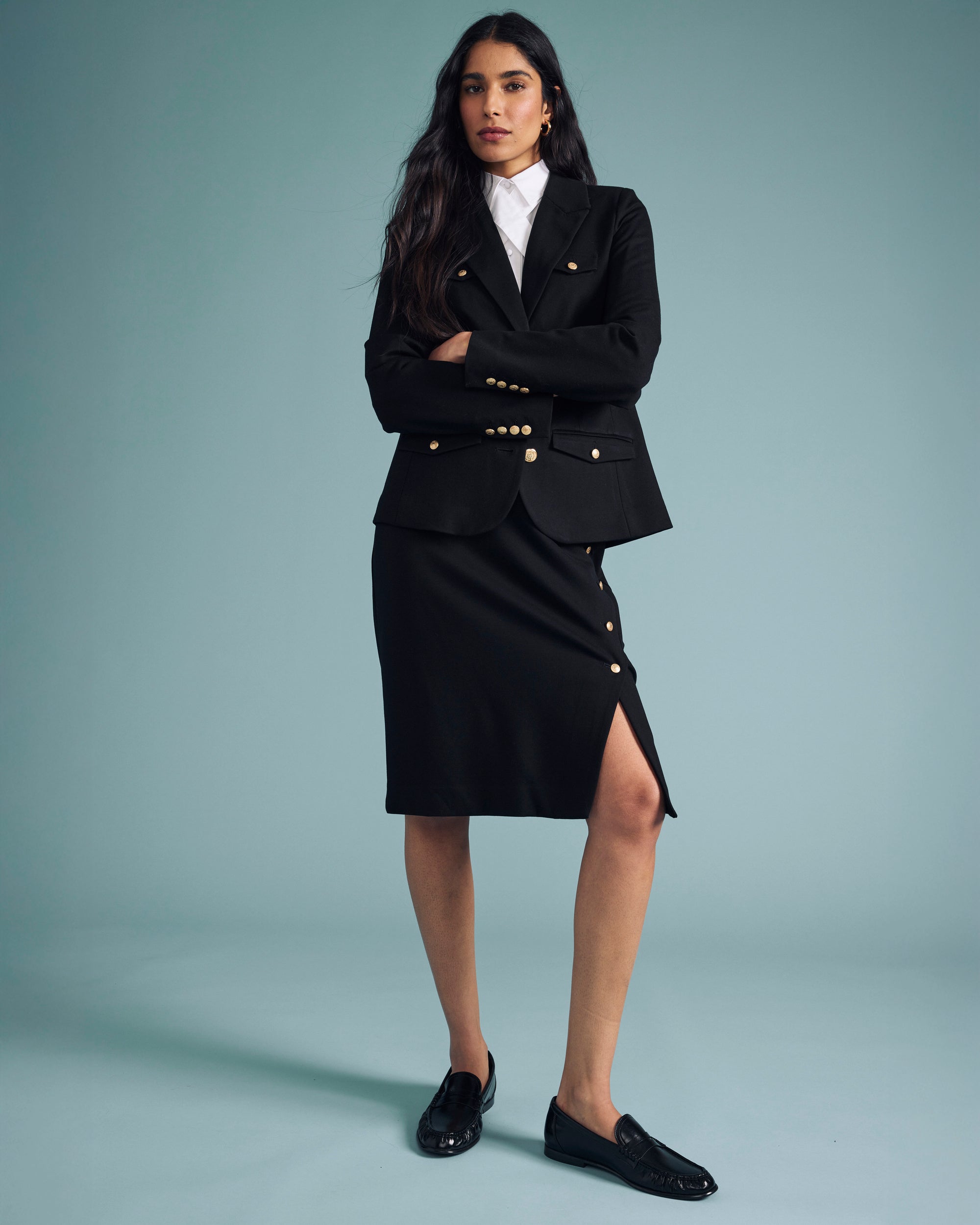 Anya Ponte Skirt - Black with Gold Buttons