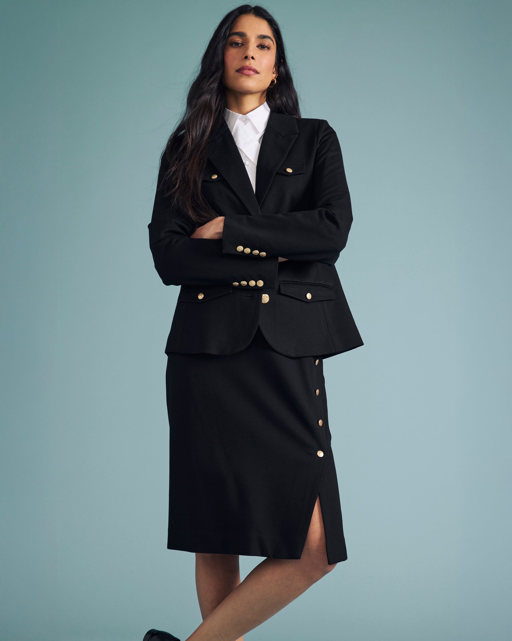 4 Pocket Ponte Blazer - / Black with Gold Buttons- Size2XS - by Universal Standard 4 Pocket Ponte Blazer - / Black with Gold Buttons- Size2XS - by Universal Standard