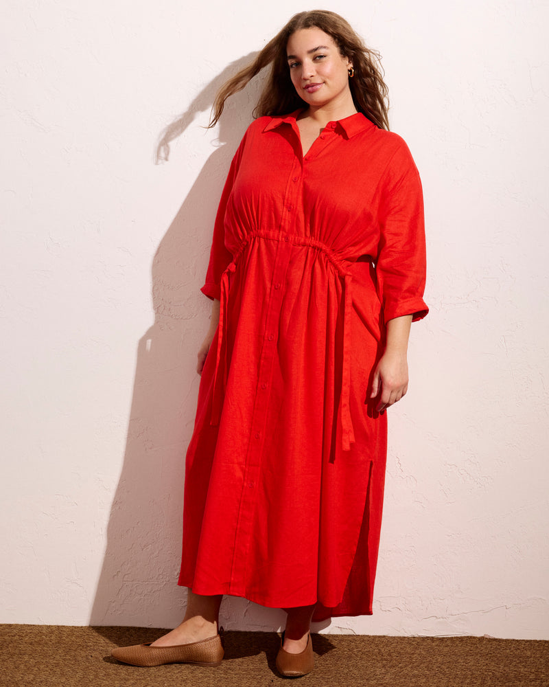 Paros Drawstring Linen Shirtdress - Shoreline Sunset | Plus Size & Straight Size Women's Fashion | Universal Standard