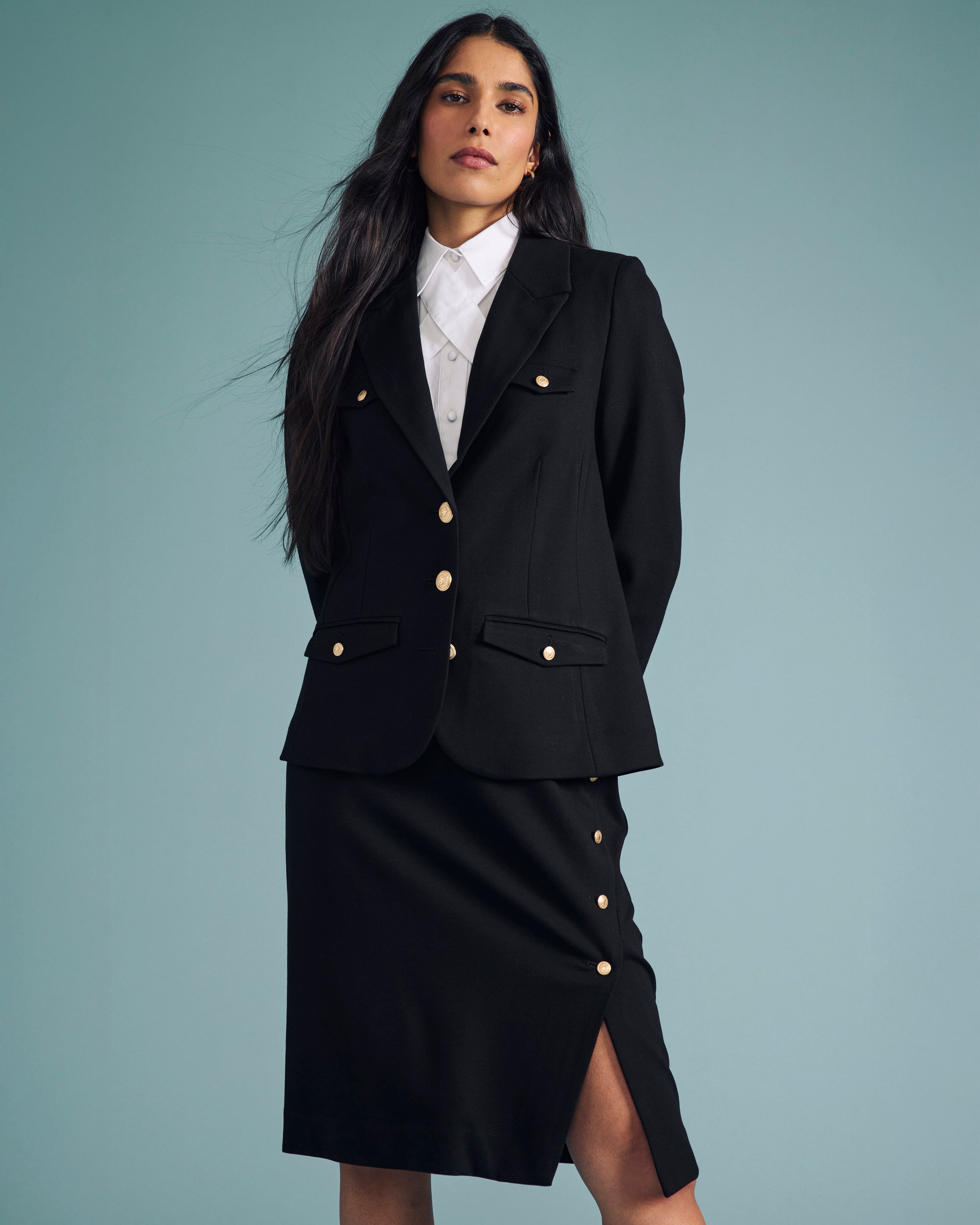 4 Pocket Ponte Blazer - Black with Gold Buttons