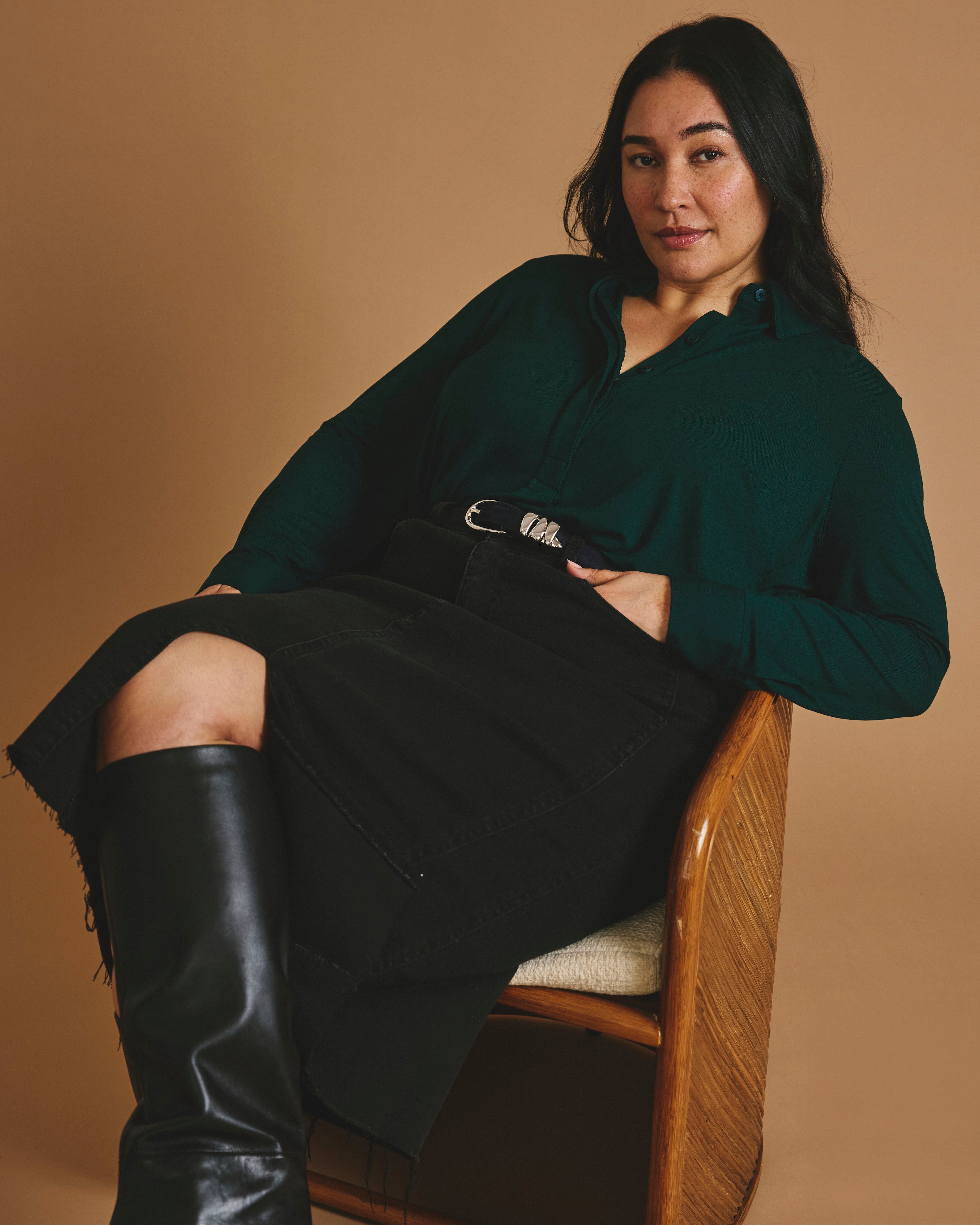 Elbe Popover Liquid Jersey Shirt Classic Fit - Forest Green | Plus Size & Straight Size Women's Fashion | Universal Standard