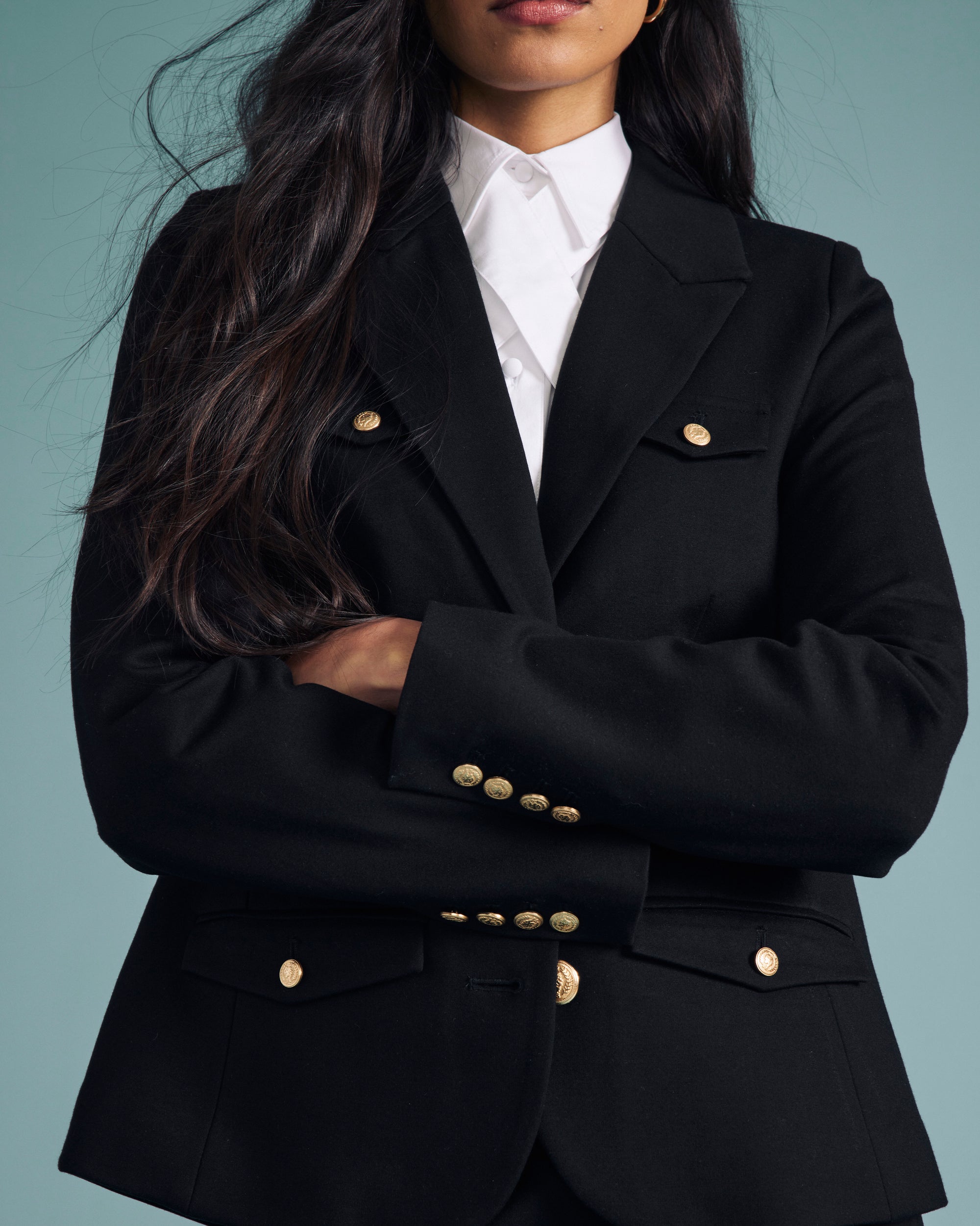 4 Pocket Ponte Blazer - / Black with Gold Buttons- Size2XS - by Universal Standard 4 Pocket Ponte Blazer - / Black with Gold Buttons- Size2XS - by Universal Standard