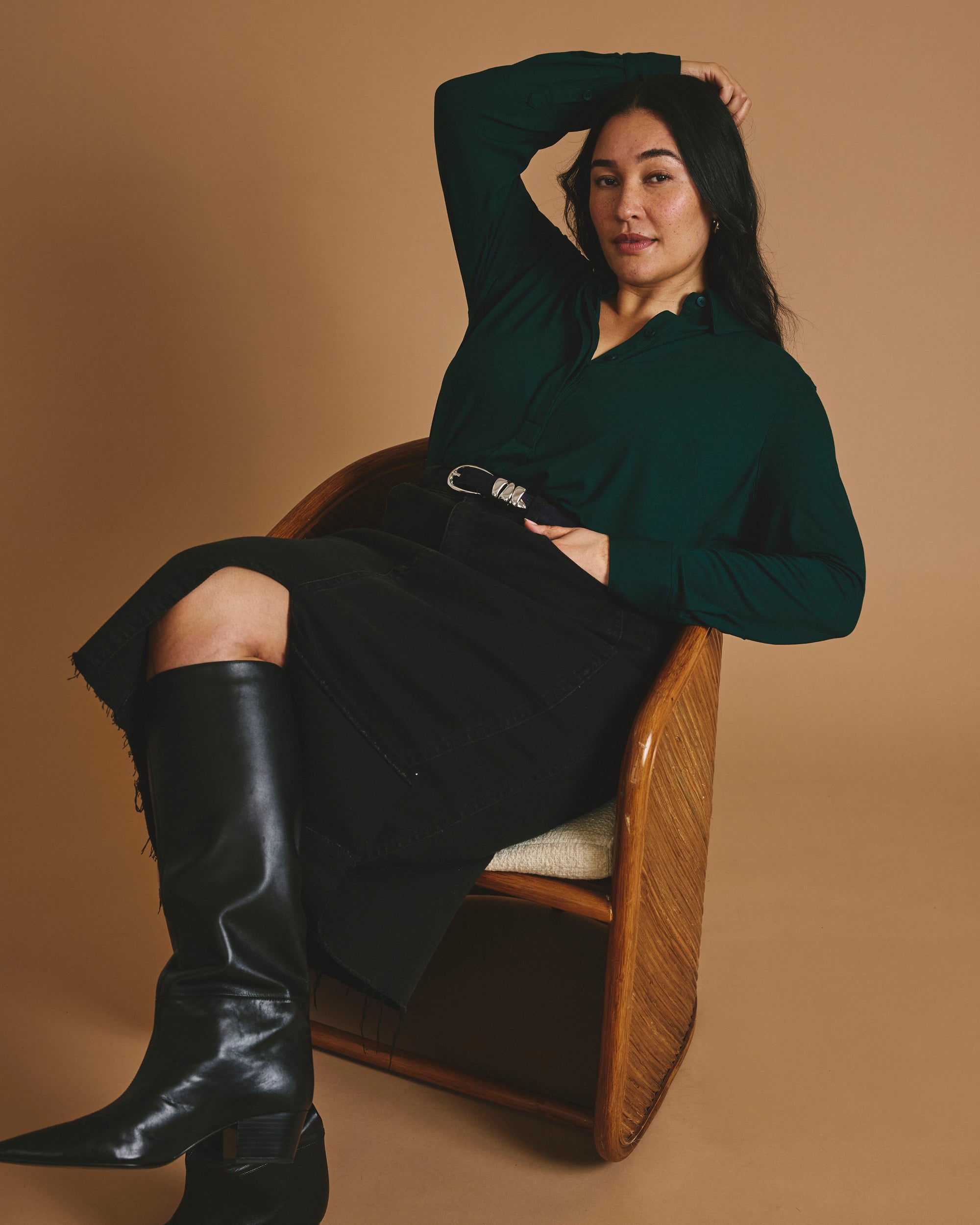 Elbe Popover Liquid Jersey Shirt Classic Fit - Forest Green | Plus Size & Straight Size Women's Fashion | Universal Standard