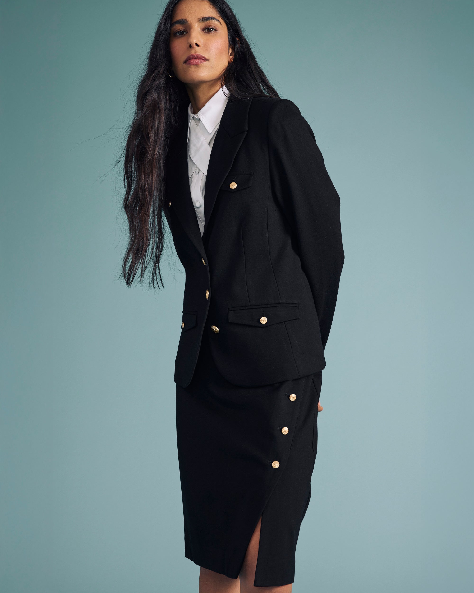 Anya Ponte Skirt - Black with Gold Buttons