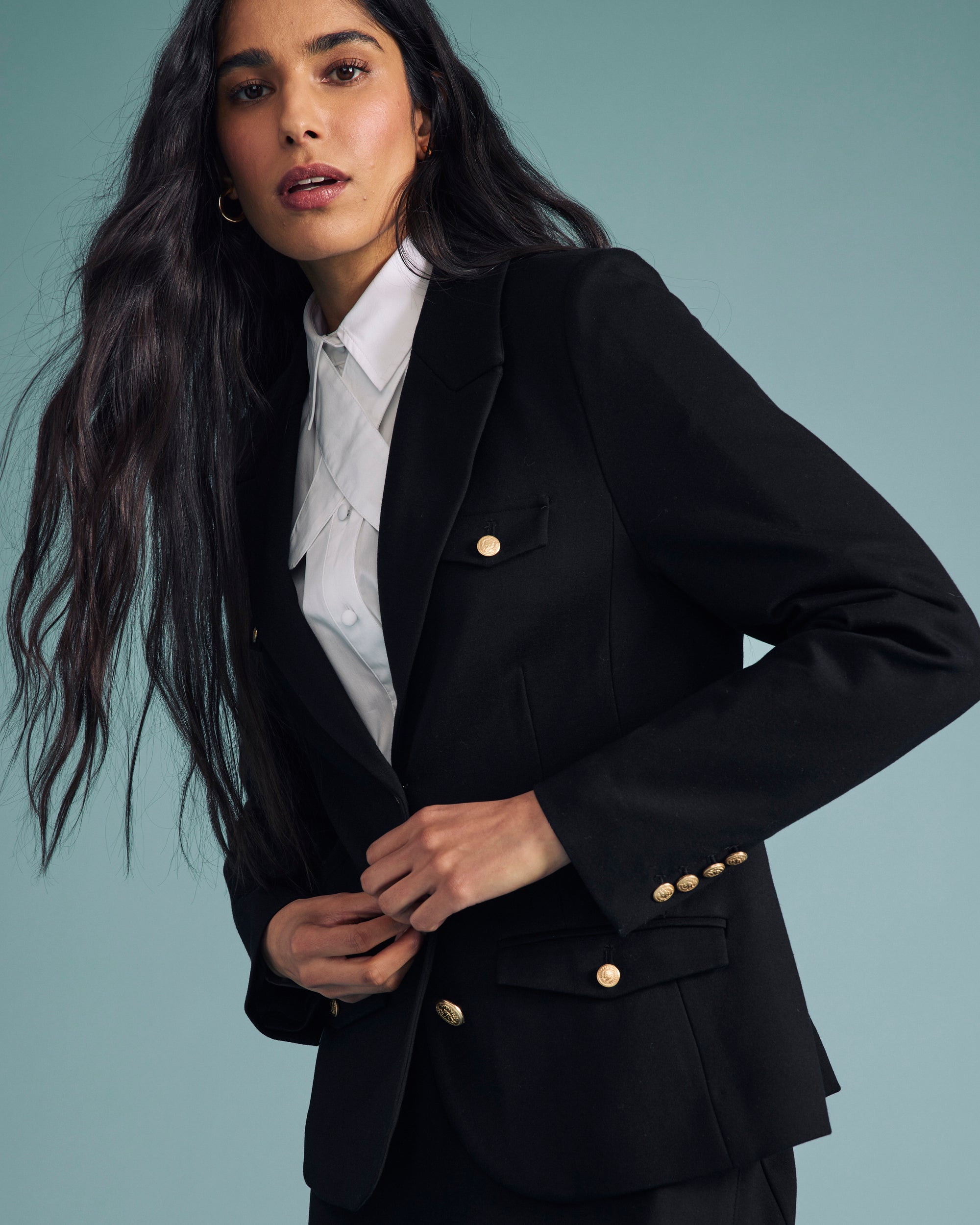 4 Pocket Ponte Blazer - Black with Gold Buttons