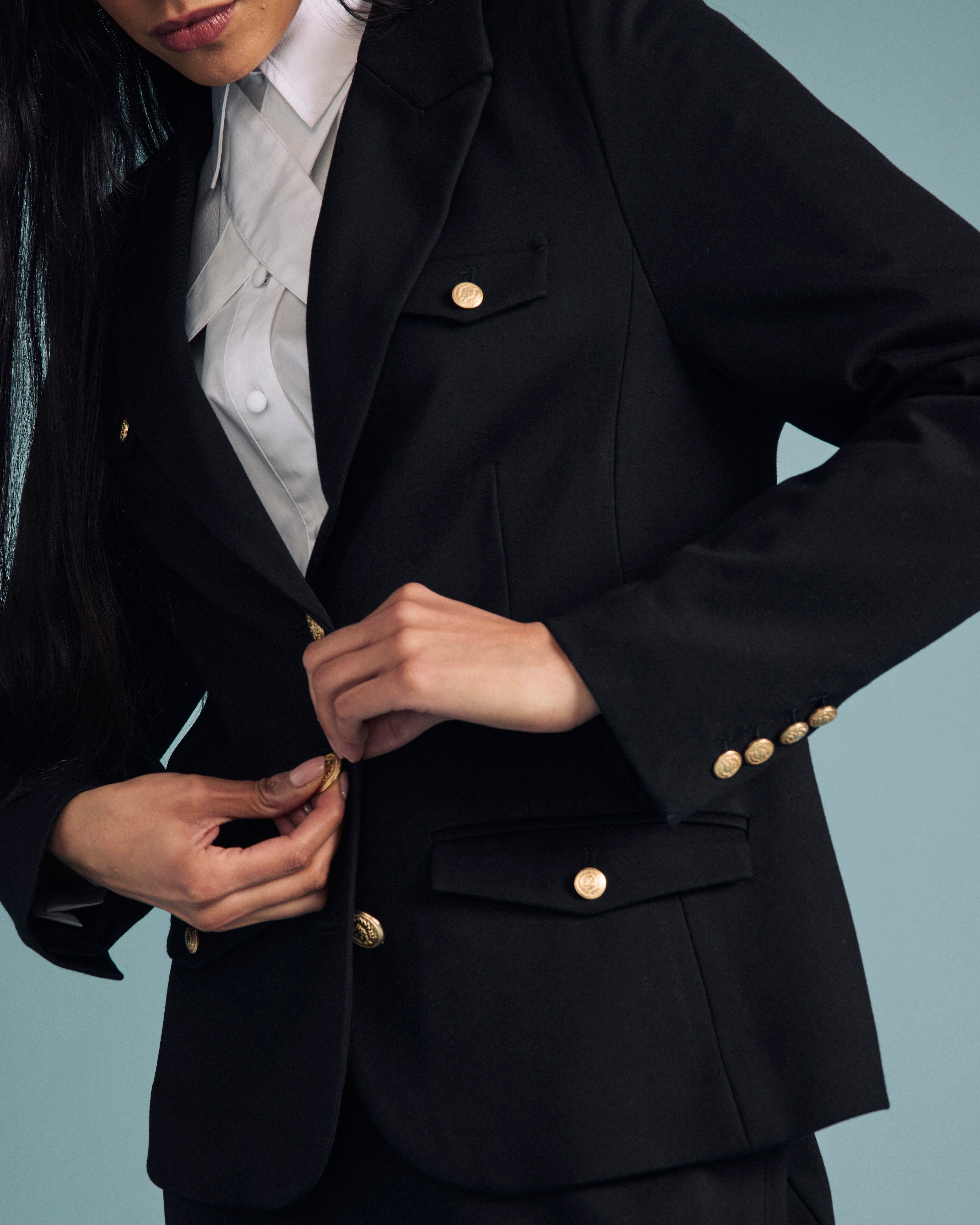 4 Pocket Ponte Blazer - Black with Gold Buttons – Universal Standard