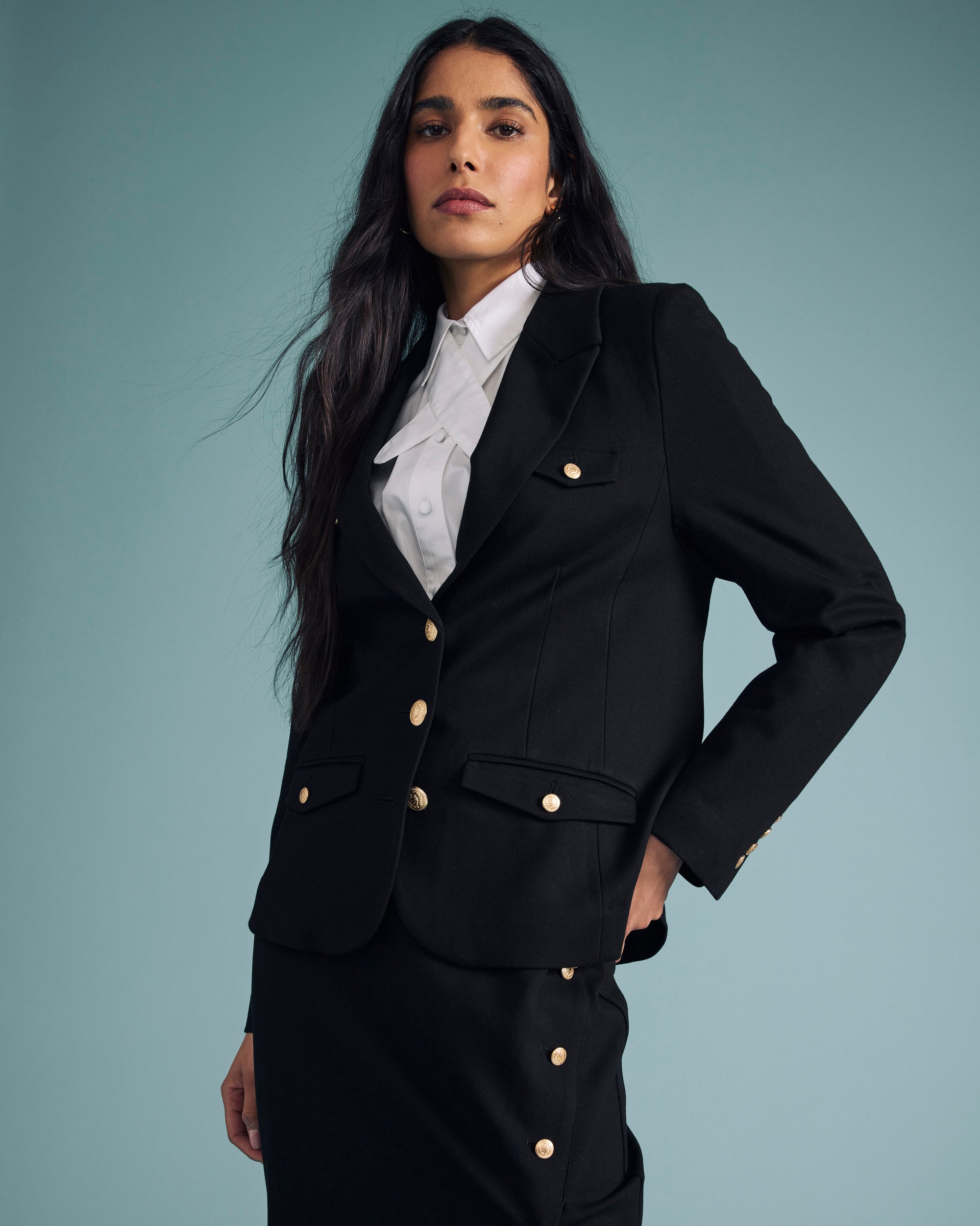 4 Pocket Ponte Blazer - Black with Gold Buttons