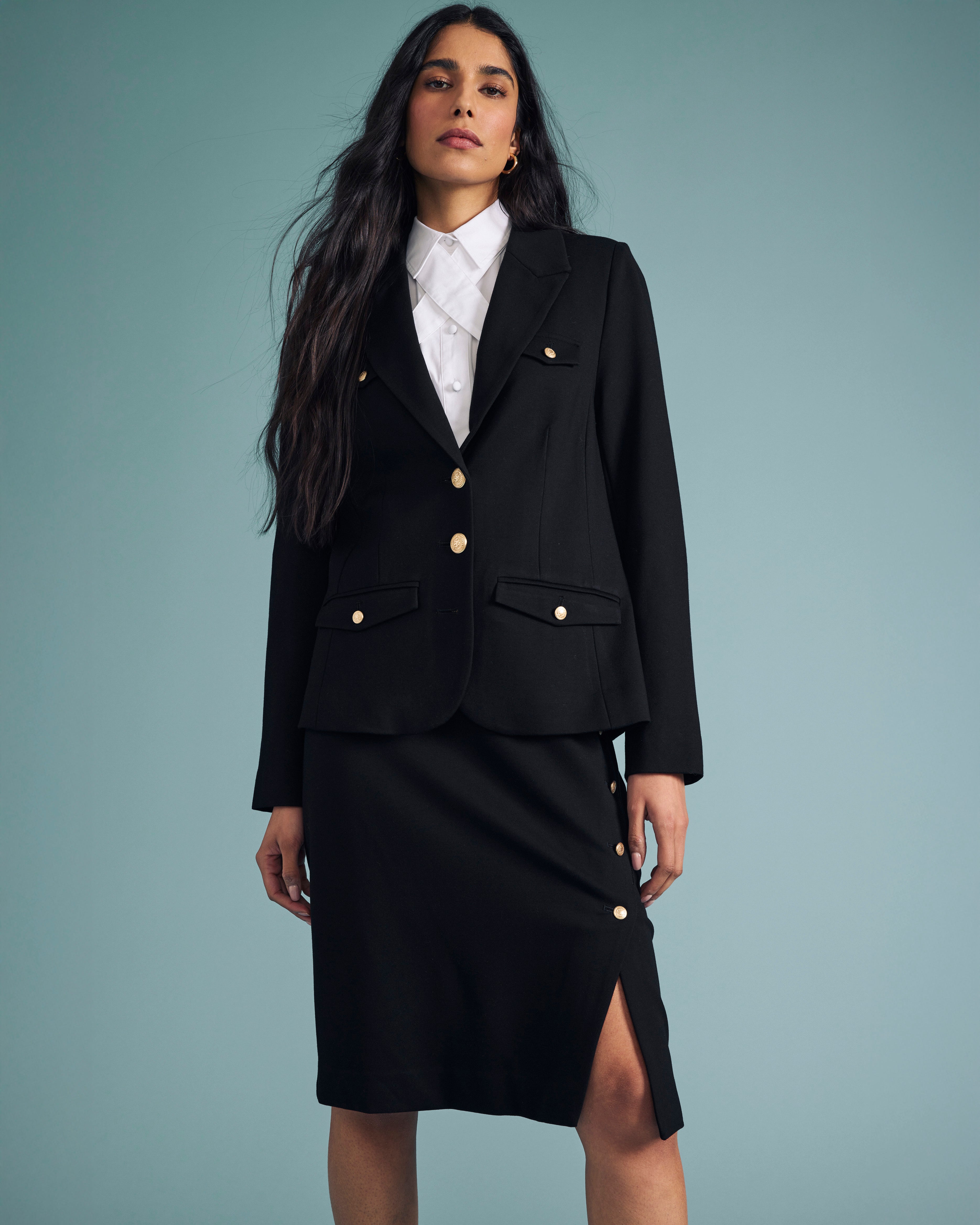Anya Ponte Skirt - Black with Gold Buttons – Universal Standard