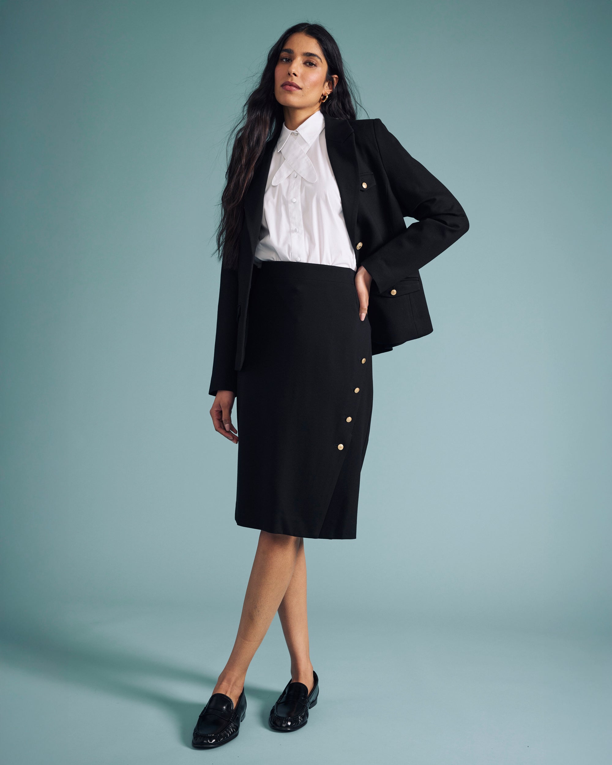 Anya Ponte Skirt - Black with Gold Buttons