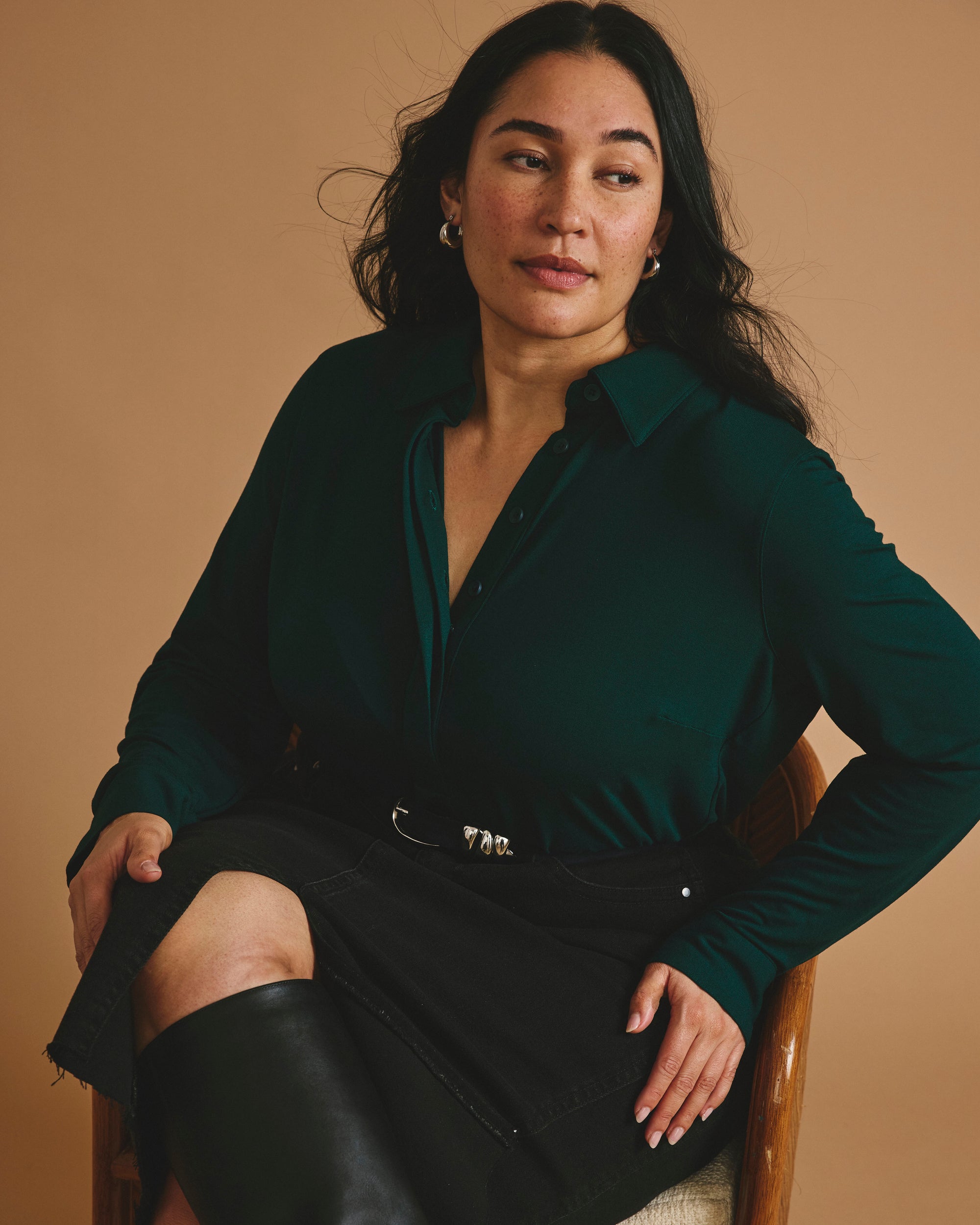 Elbe Popover Liquid Jersey Shirt Classic Fit - Forest Green | Plus Size & Straight Size Women's Fashion | Universal Standard