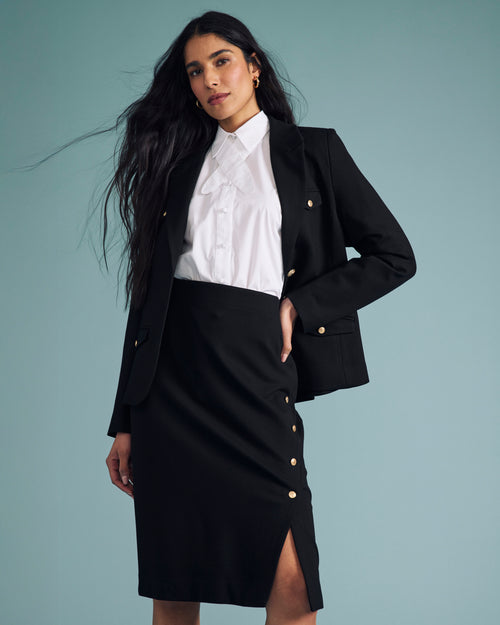 Anya Uniform Ponte Skirt - Black with Gold Buttons | Plus Size & Straight Size Women's Fashion | Universal Standard
