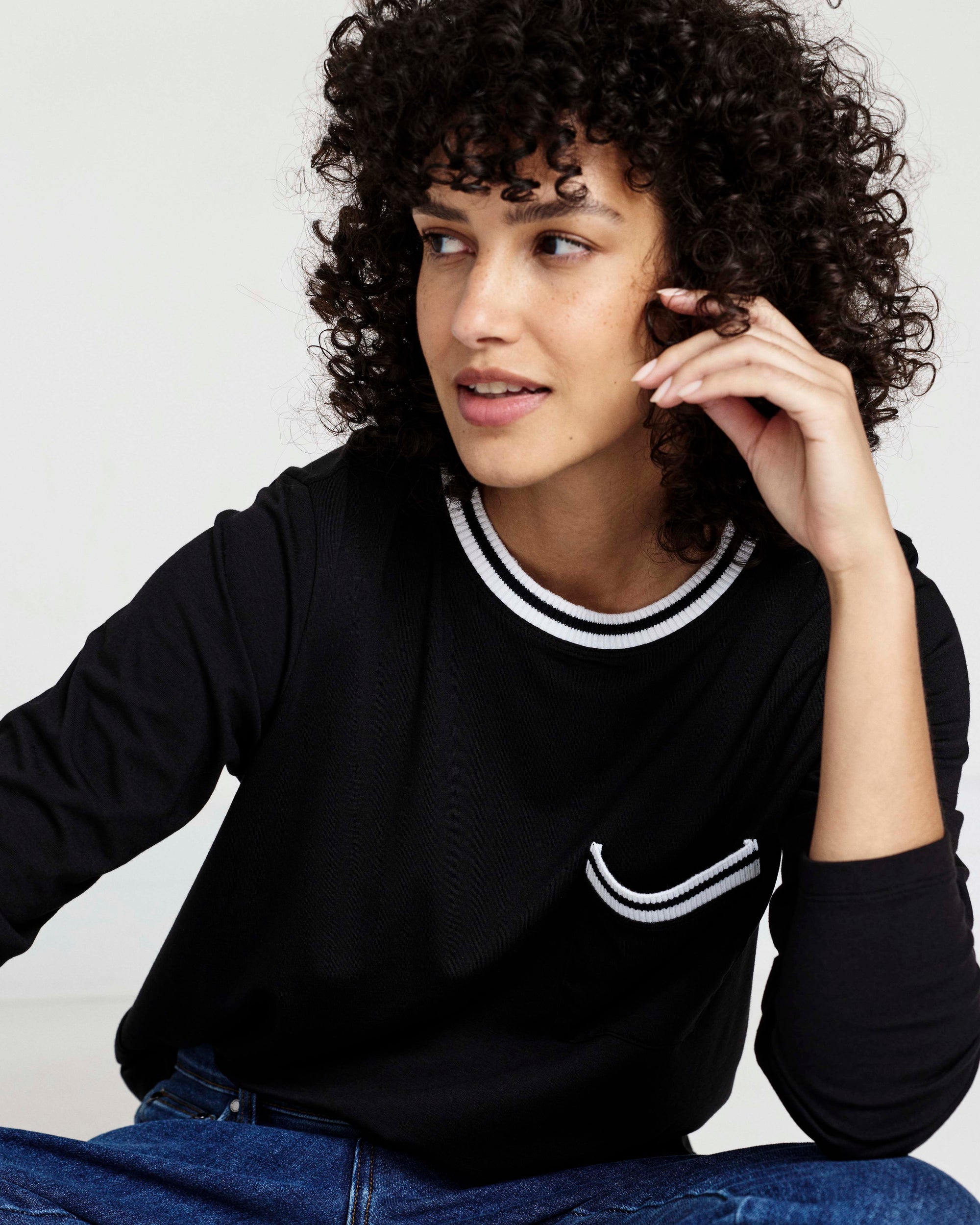 Long Sleeve Garcon Tee - Black/White Trim | Plus Size & Straight Size Women's Fashion | Universal Standard
