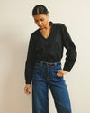 Woman wearing Saint-Honore Poplin Blouse - Black from Universal Standard