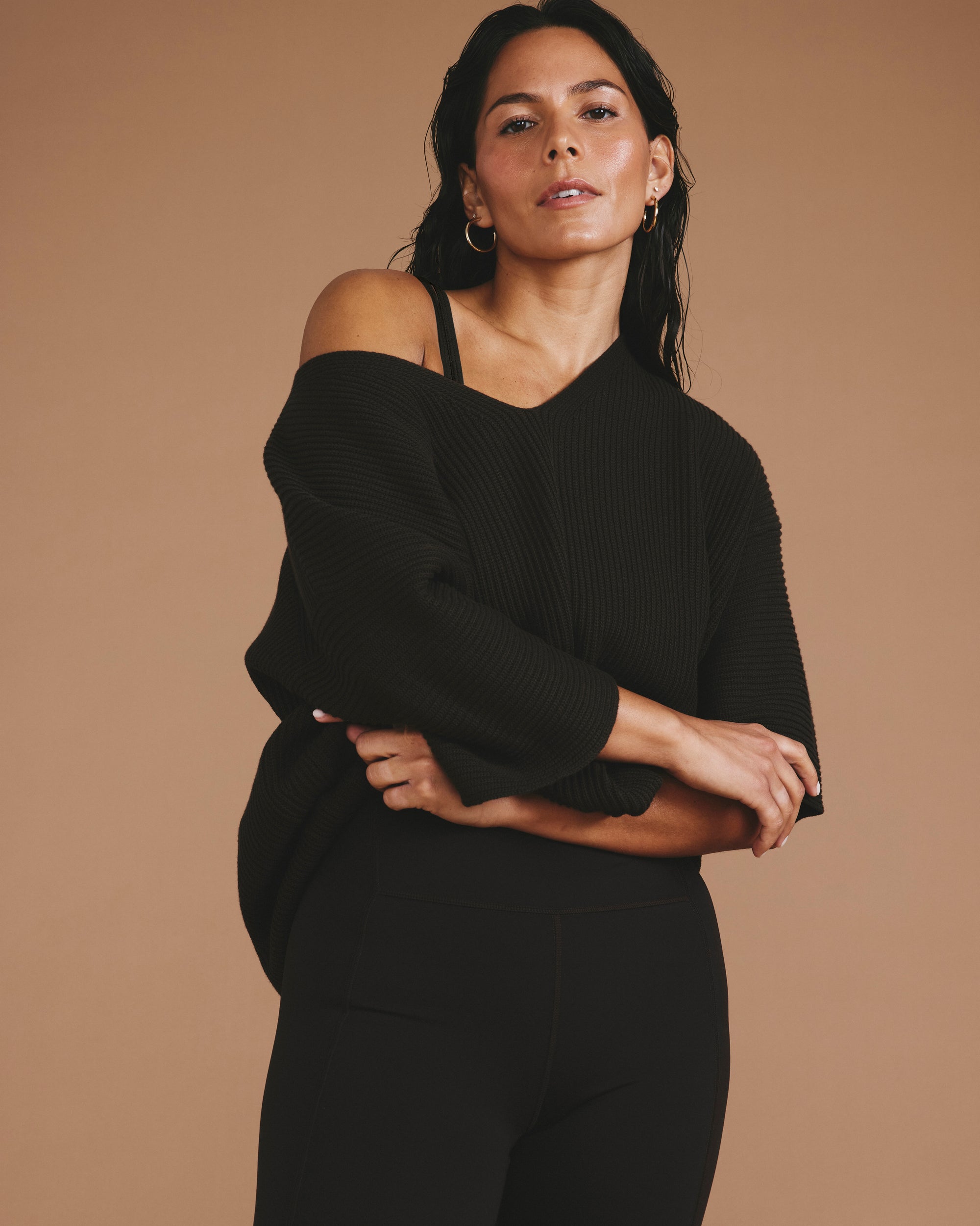 Woman wearing Lotus Sweater - Deep Brown from Universal Standard